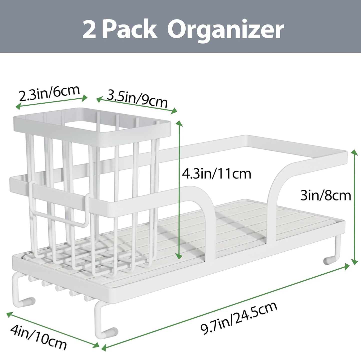 Bathroom Counter Organizer,Perfume Tray,Stone Drying Mat for Kitchen Counter,9.7" x 4.2"x 3.2", Ideal for Bathroom Organizers and Storage, Vanity, Skincare, Present, and More,2PCS White