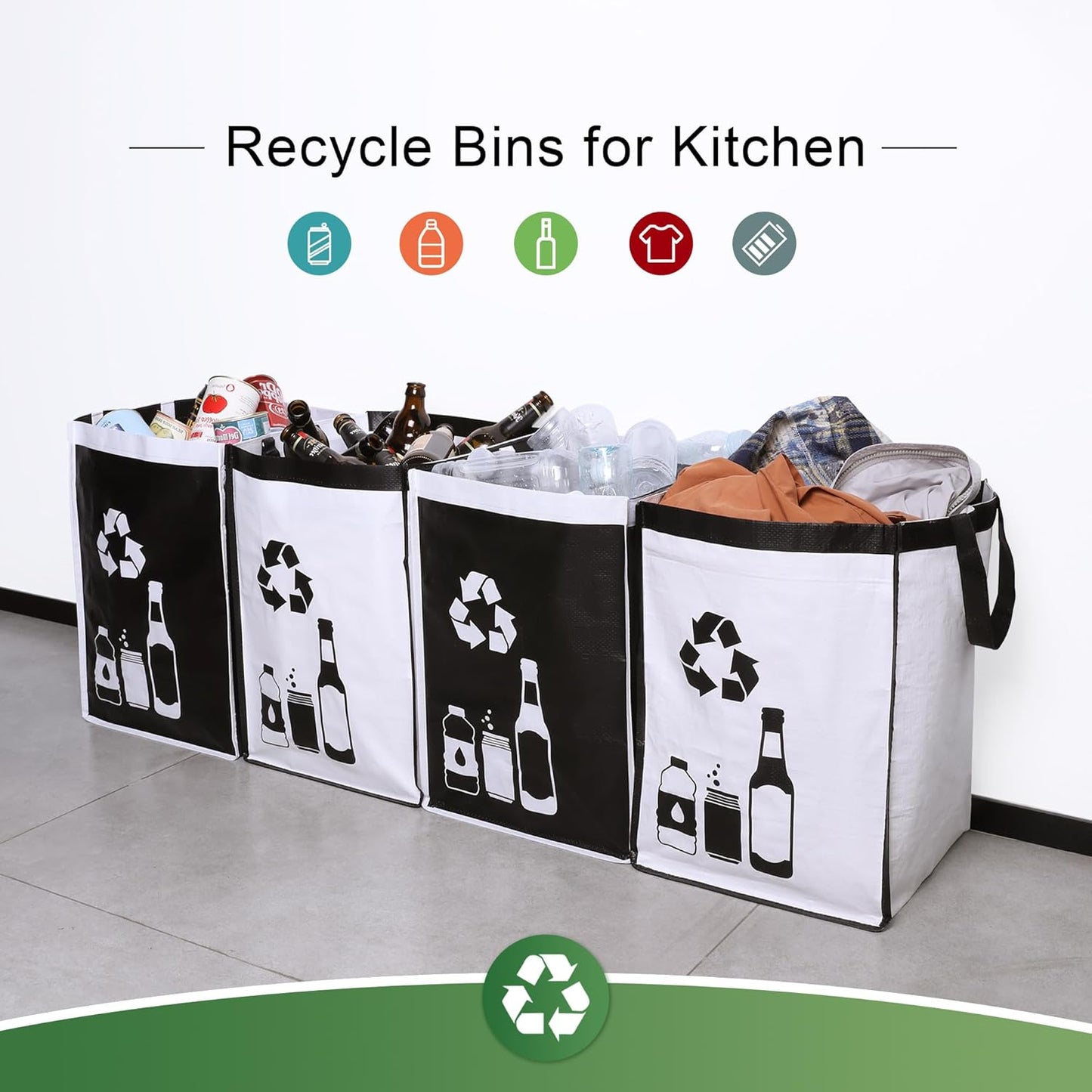 Recycle Waste Bag for Kitchen Home- Indoor Recycling Bins Trash Sorting Organizer, Reusable and Waterproof, 2 Pack