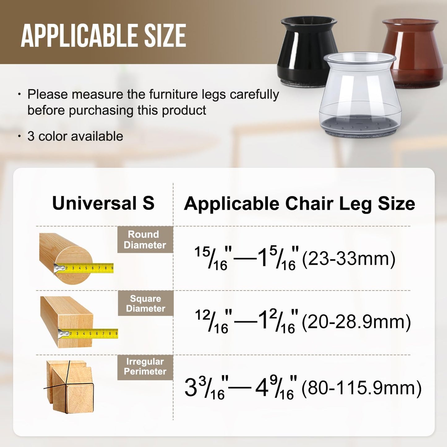 BUMACO Chair Leg Floor Protectors Chair Leg Protectors for Hardwood Floors Silicone Pads Covers to Protect Floors Black-40 Pcs Universal S (15/16" to 1-5/16")