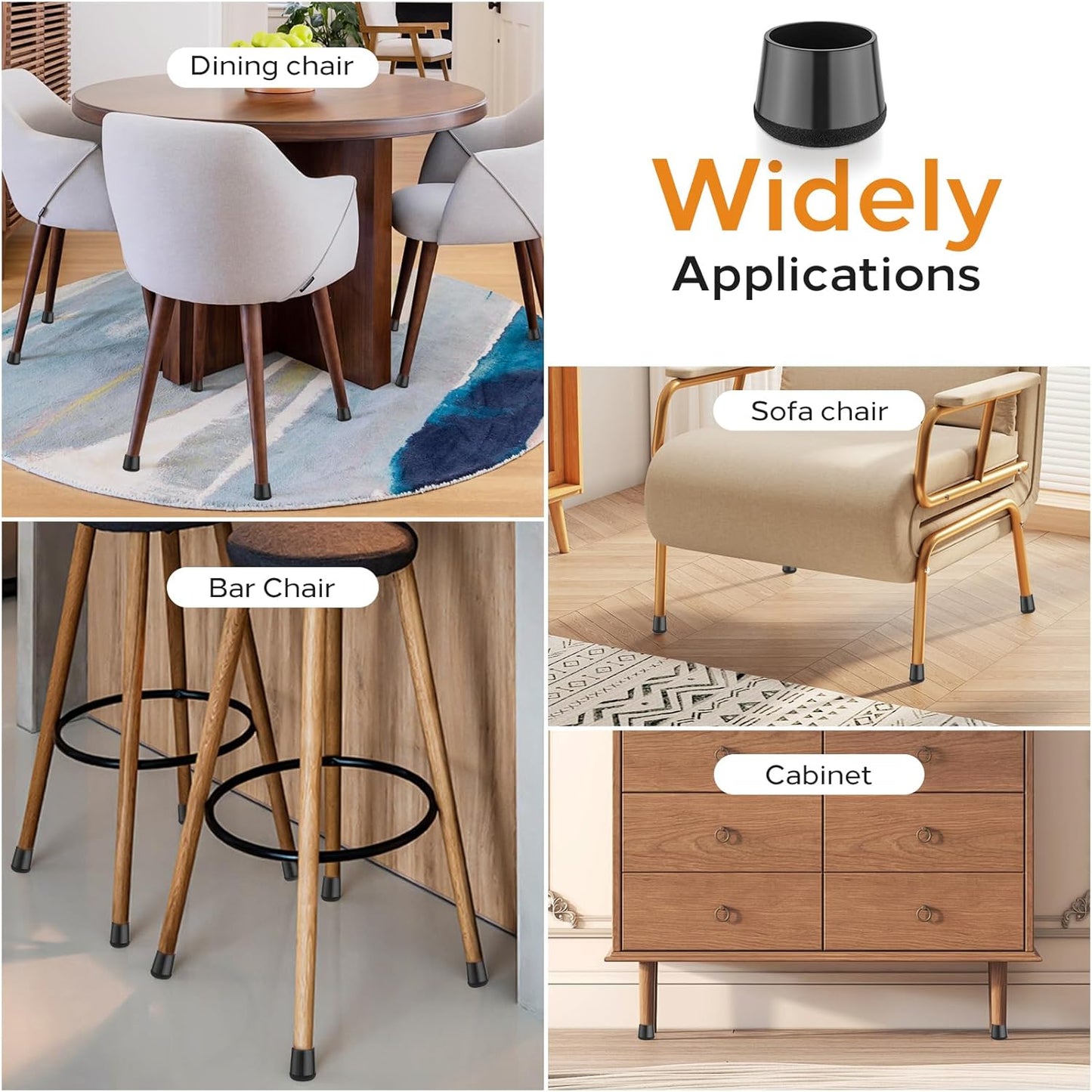 24 PCS Silicone & Felt Chair Leg Floor Protectors for Hardwood Floors - Furniture Pads, Chair Leg Covers/Cups - No Noise & Scratch-Proof - Round S (Fits 13/16"-1" / 20-25mm), Black