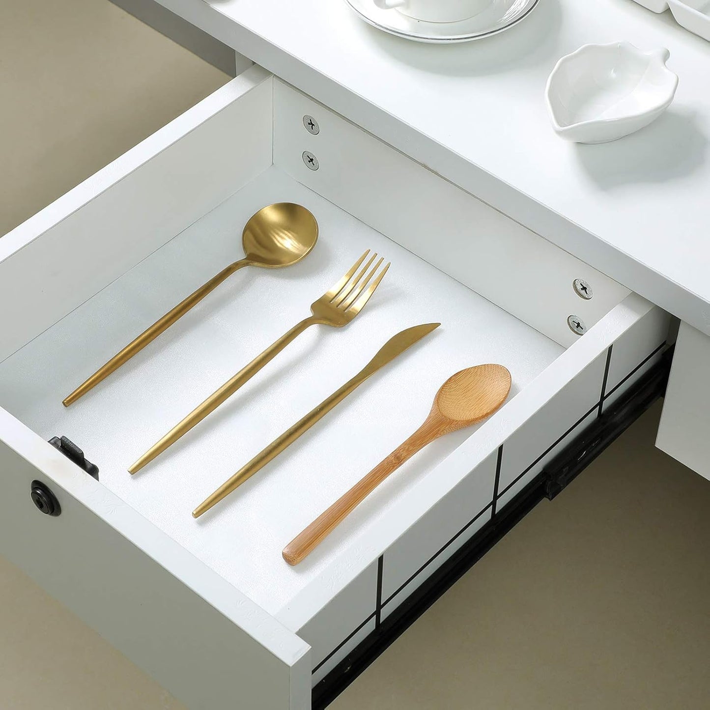 Shelf Liner Silicone Shelf Liners for Kitchen Cabinets Non-Adhesive Non-Slip Waterproof Cabinet Liner Drawer Liner Refrigerator Liners Durable & Reusable (12 Inch x 10 FT, Translucent-White)