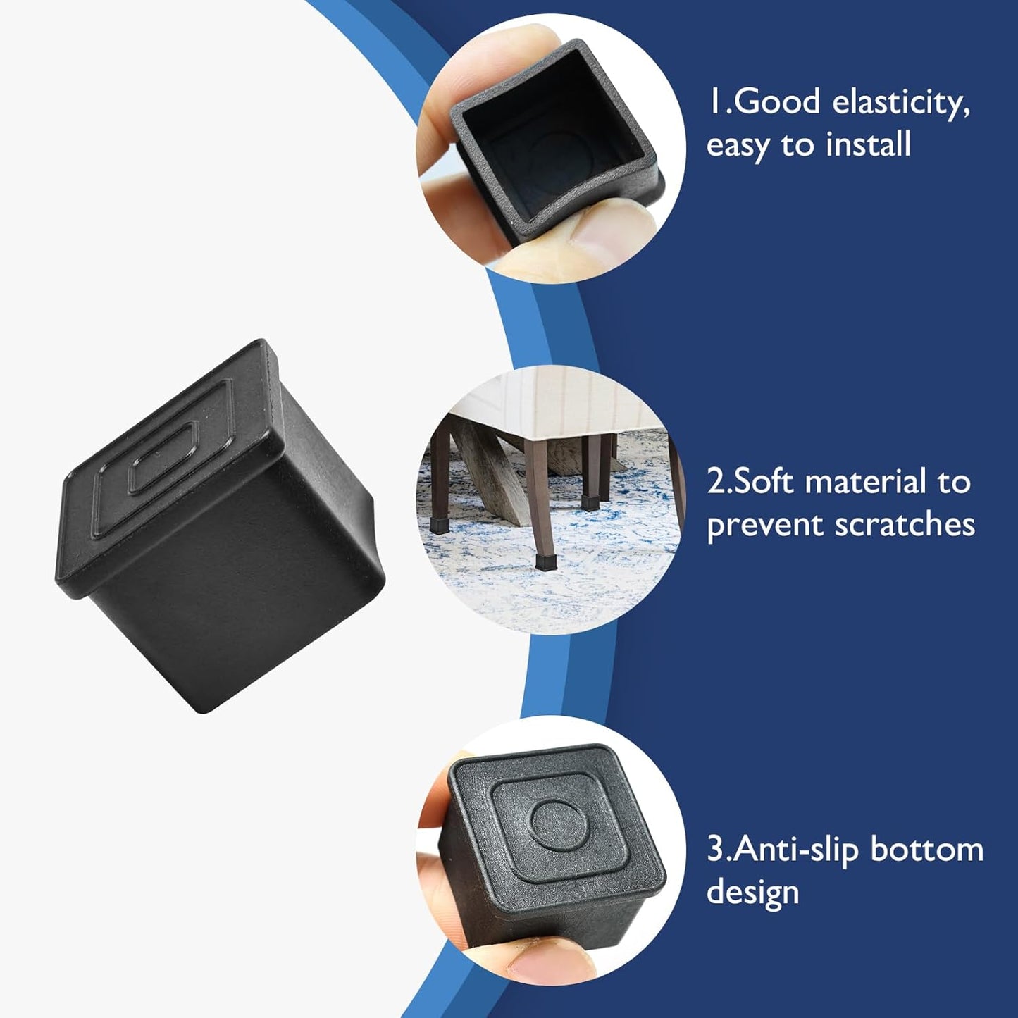 32 Pcs 1" x 1" Square Rubber Chair Leg Caps, PVC Table Leg Covers, Flexible & Anti-Slip Furniture Leg End Caps, Chair Leg Floor Protectors for Bar Stool Leg Patio Indoor, Black