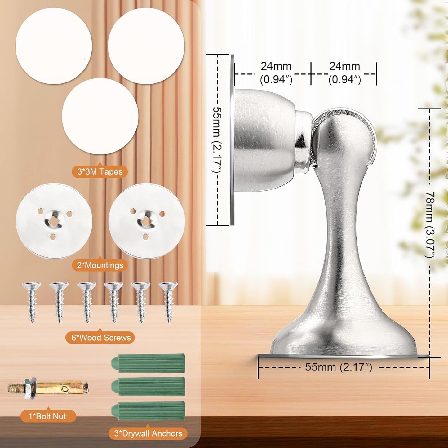 Probrico Brushed Nickel Magnetic Door Stoppers for Bottom of Door, Stainless Steel Magnet Door Catch Door Stops to Keep Door Open, Heavy Duty Door Holder, Wall and Floor Mounting, 1 Pack