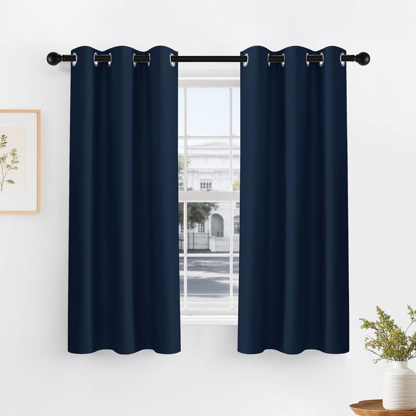 PONY DANCE Blackout Curtains Set - Window Treatments Solid Energy Saving Thermal Insulated Drapes for Basement Window Well Covers, 42" x 45", Navy Blue, 2 Panels
