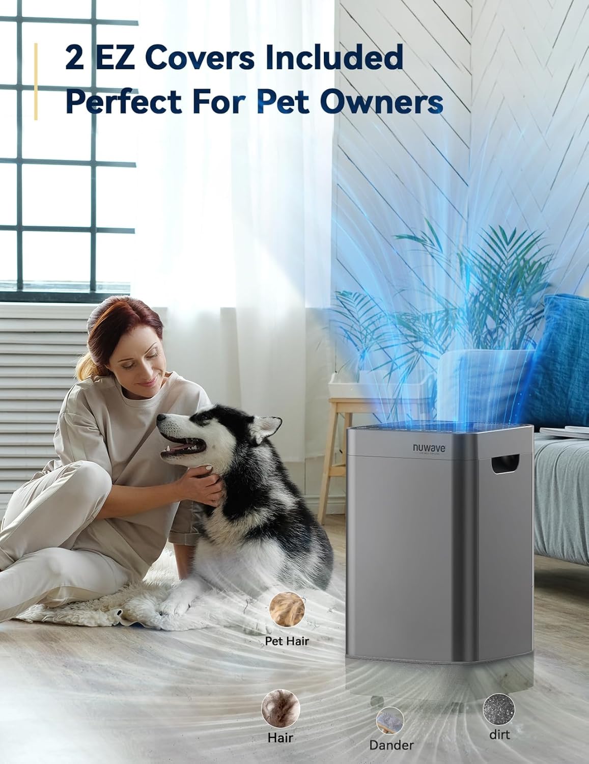 Nuwave Air Purifier for Extra Large Room 2934 Sq Ft, OxyPure Smart Air Purifier with 5 Stage Filtration, Extra EZ Covers for Pet, Air Quality & Odor Sensors, Smart WiFi, Quiet Sleep Mode for Bedroom