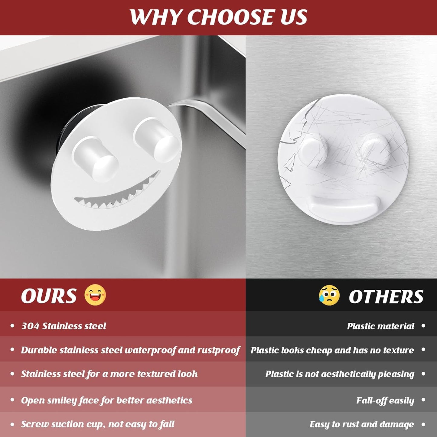 Sponge Holder for Kitchen Sink,Sink Caddy Organizer with Suction Cup Installation for Kitchen/Bathroom, Self Draining,Sponge Caddy for Holding Smiley Sponges-White