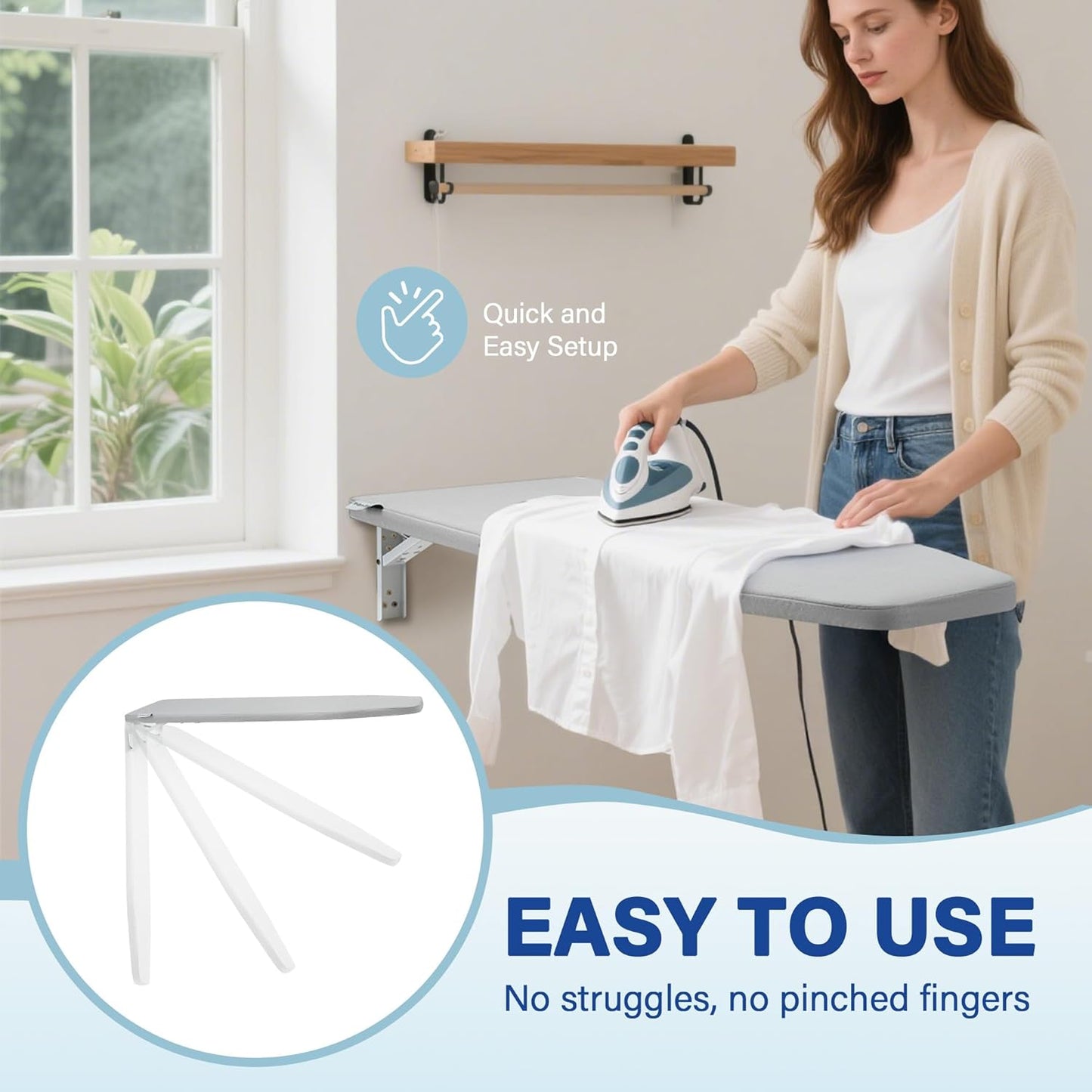 Wall Mounted Ironing Board - Fold Out Ironing Board Wall Mount with Removable Cover - Foldable Compact - Foldable - for Laundry Rooms, Bedrooms, Cabinet