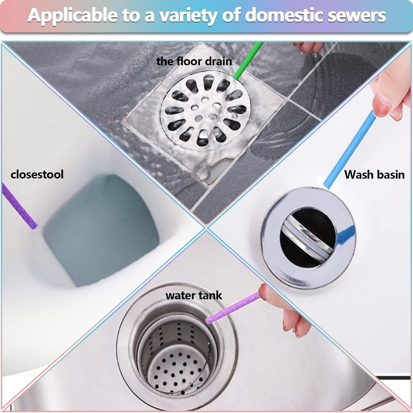 72pcs Drain Cleaner Deodorizer Sticks - Keep Drain Pipes Clear, Prevent Clogs for Kitchen, Bathroom, Toilet (6 Color)