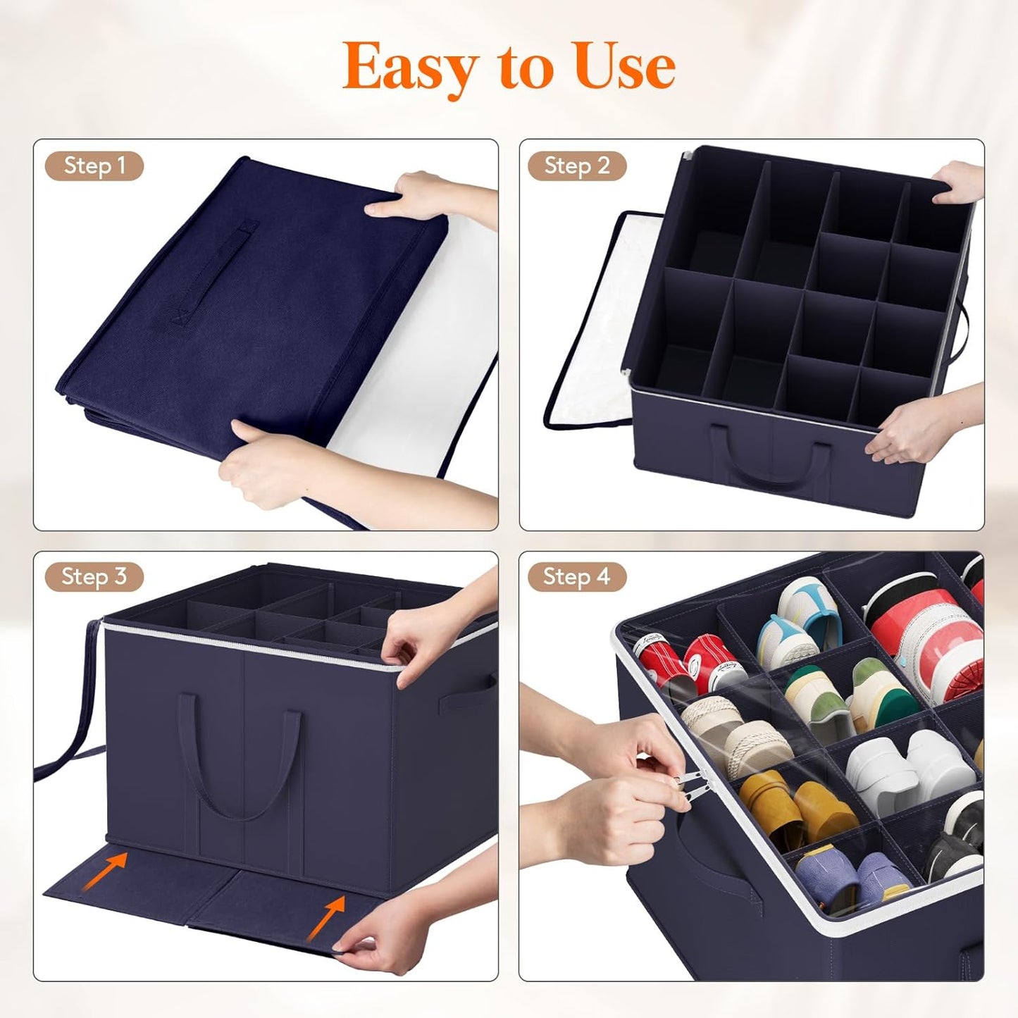 Lifewit Shoe Storage Organizer for Closet Fits 12-16 Pairs, Fabric Large Shoe Box Storage Containers with Clear Cover, Foldable Bins Fit for Boots Heels Sneakers 17"(L) x 17"(W) x 12.5"(H) 2 Pack Blue