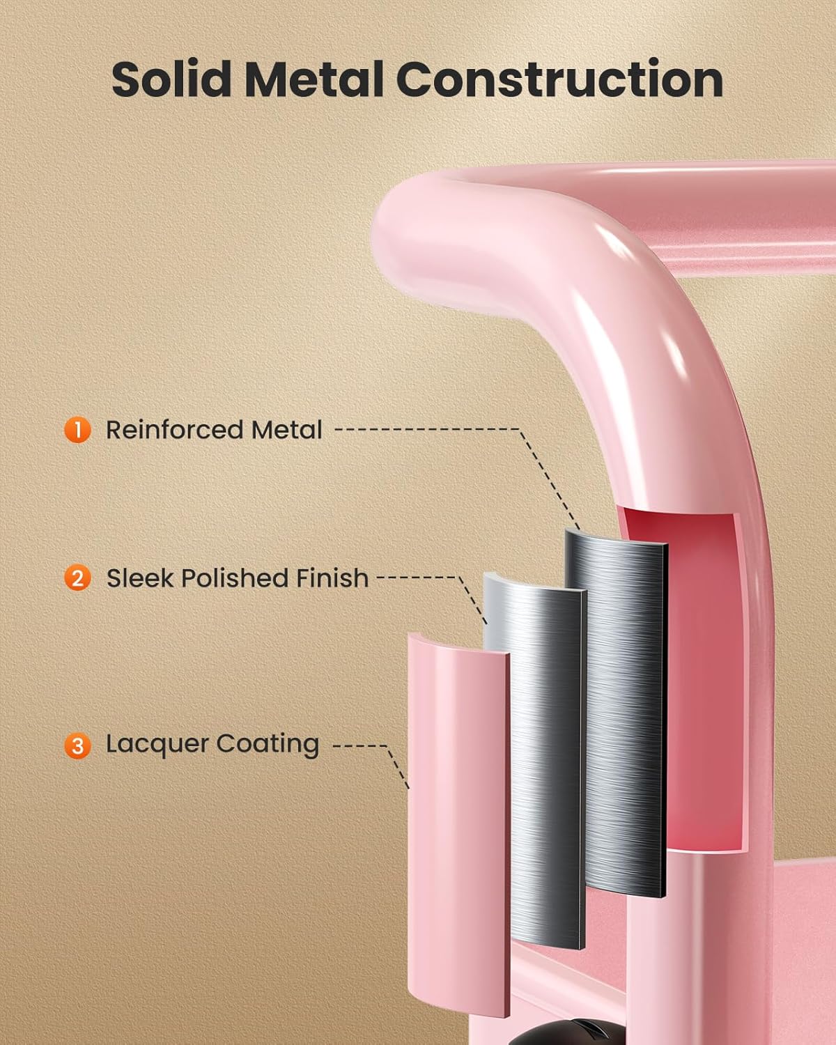 Pipishell 3 Tier Mesh Utility Cart, Rolling Metal Organization Cart with Handle and Lockable Wheels, Multifunctional Storage Shelves for Kitchen Living Room Office Pink