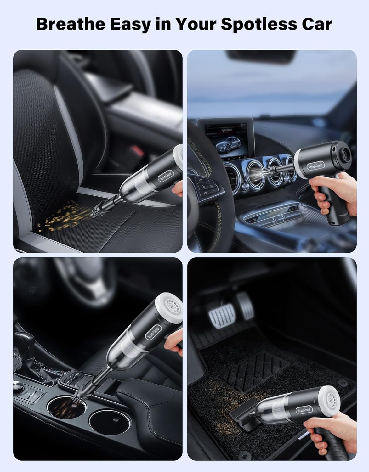 Car Vacuum Portable Cordless, 9000Pa Handheld Vacuum Mini Vacuum Cleaner High Power with Best Suction, 4 in 1 Air Duster Portable Vacuum for Car Keyboard Home Pet Hair with Multi-Nozzles