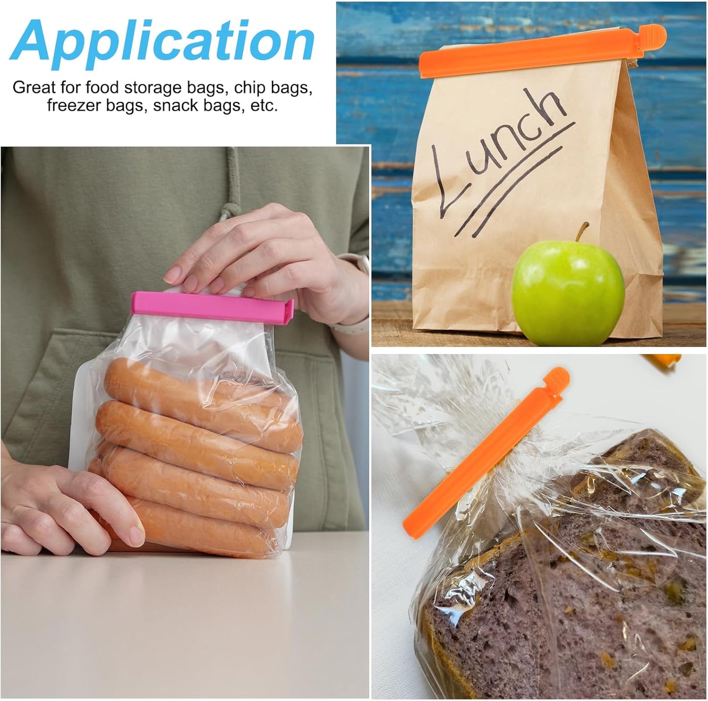 PATIKIL Sealing Clips 4.3 Inch, 10 Pack Reusable Plastic Bag Clip Clamp Sealer for Food Storage Snack Bag Home Kitchen, Blue