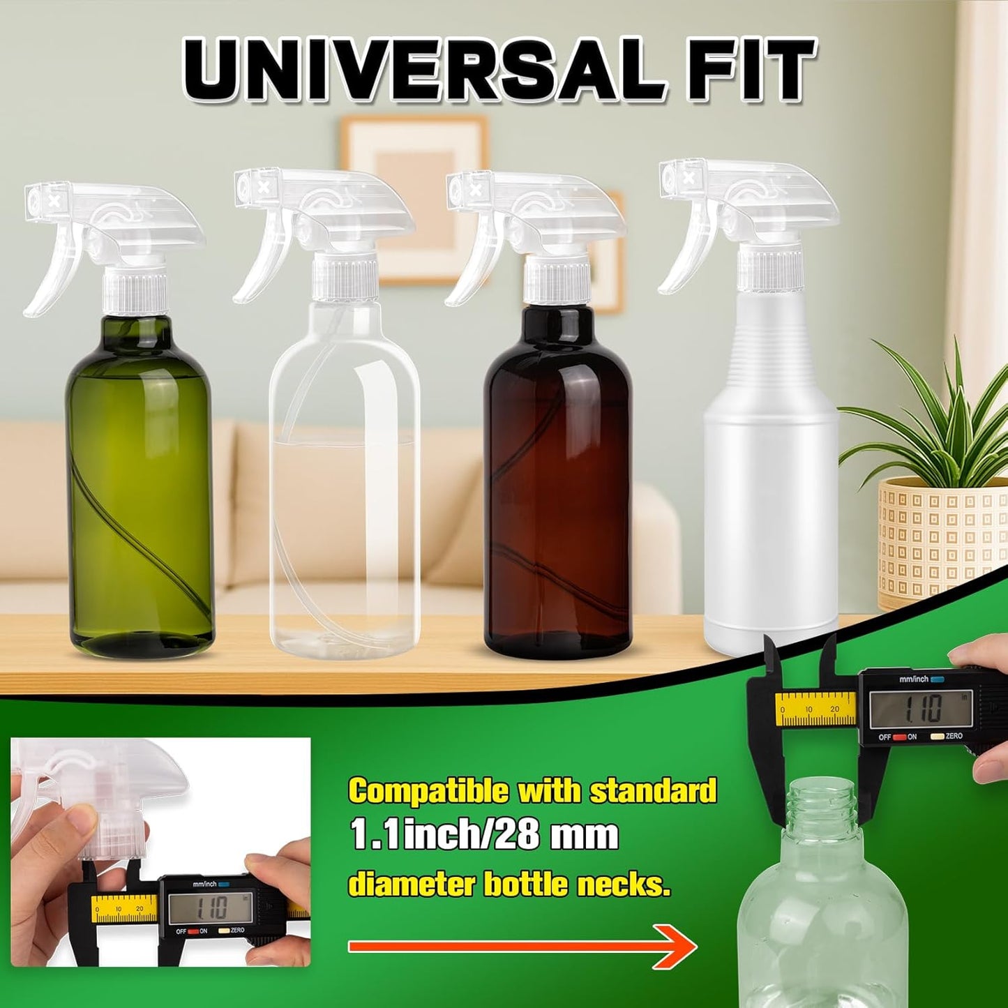 DIYSELF Spray-Bottle-Nozzle-Replacement, Universal Spray Bottle Top for Plastic Glass Bottles, Adjustable Trigger Sprayer, 24 Pcs Spray Nozzle Heads for Cleaning, Commercial Use, Chemical Resistant