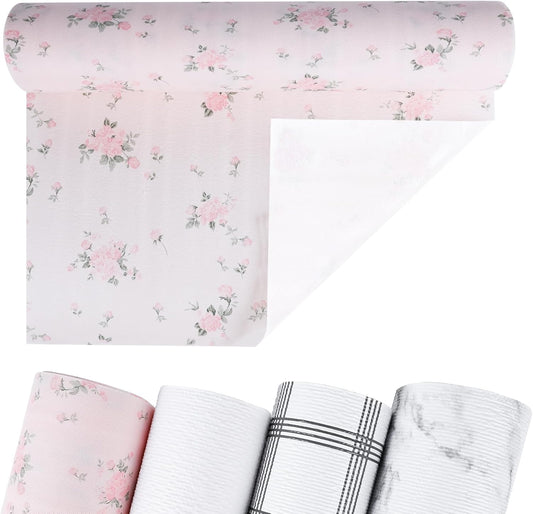 Non-Adhesive Shelf and Drawer Liner for Kitchen Cabinets, 12 in x 17FT Strong Non-Slip Cabinet Liners for Shelves, Refrigerator, Pantry Storage, Bathroom Closet, Easy to Clean, Floral