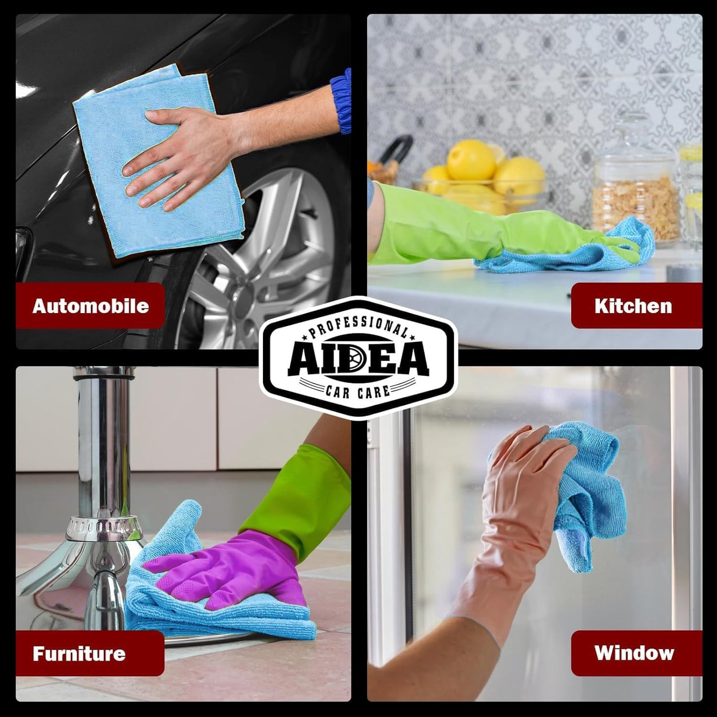 AIDEA Microfiber Cleaning Cloth, 50PK, Blue Shop Rags, Microfiber Towels for Cars, Dusting Cloth Lint Free Rags, Absorbent Towels for SUVs, House, Kitchen, Mechanic, Workshops, 12"×12"