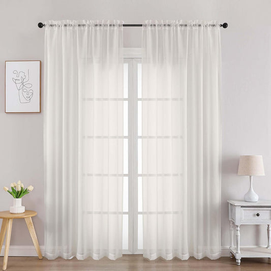 Chyhomenyc Ivory Sheer Curtains 84 Inches Long 2 Panels Set, Light Filtering Cream Voile Window Drapes for Bedroom Living Room, 42Wx84L Inch, Ivory, Set of 2