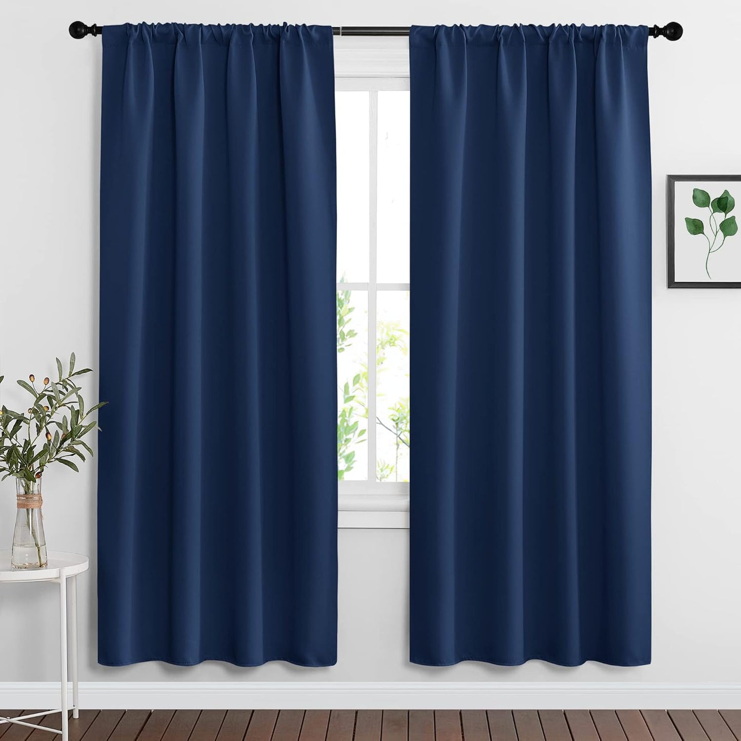 RYB HOME Curtains for Bedroom 72 inches Long, Blackout Thermal Insulating Window Treatment Drapes for Living Room Bathroom Basement Laundry Classroom, W 34 x L 72, Navy Blue, 2 Panels