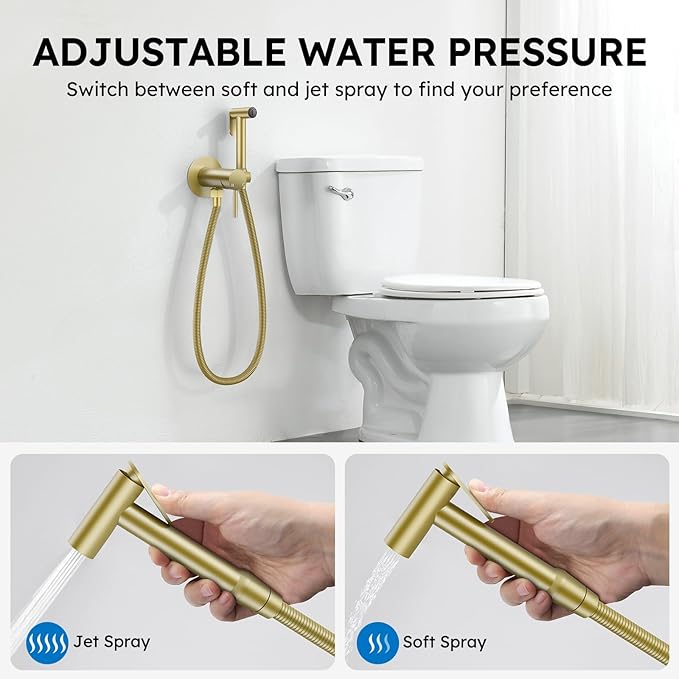 Arofa Built-in Hot and Cold Handheld Bidet Sprayer for Toilet, Gold Warm Water Bidet with Adjustable Water Flow, Dual Control Mode Muslim Shower with Spray Hose for Feminine Wash, Wall Mounted