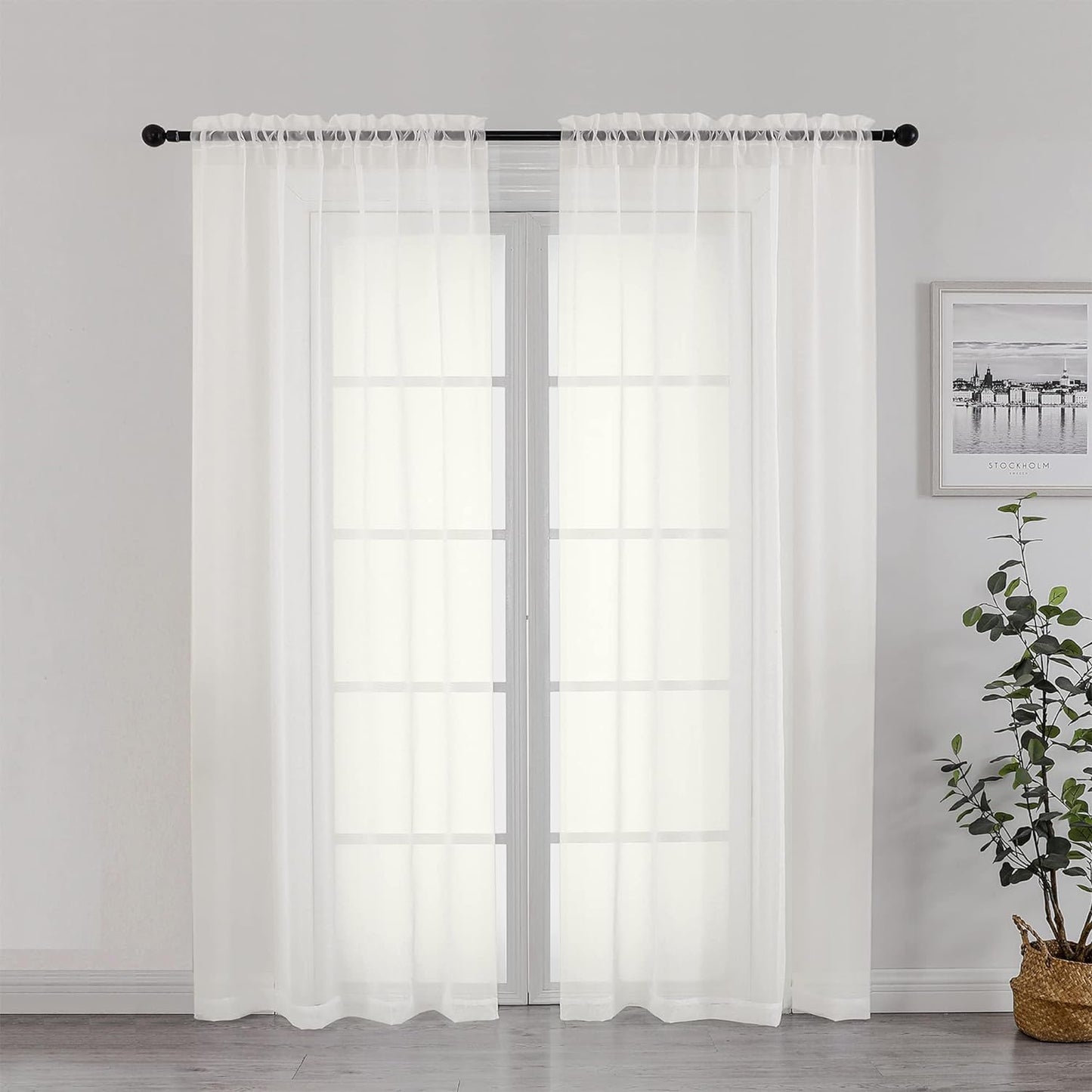 Chyhomenyc Sheer Curtains 72 Inch Length 2 Panels, Short Window Curtain Drapes Semi Transparent Voile Rod Pocket Curtains for Dining Bedroom Nursery Living Room, 42W x 72L inch, Ivory