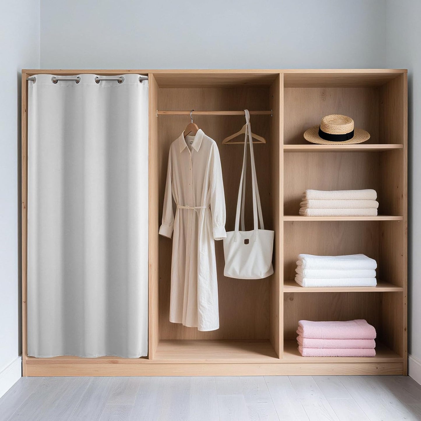 Joydeco Blackout Door Curtain for Doorway Privacy 90 Inches Long, Grommet Closet Curtain for Open Closet, Room Divider for Bedroom Living Room (Greyish White 52Wx90L, 1 Panel)