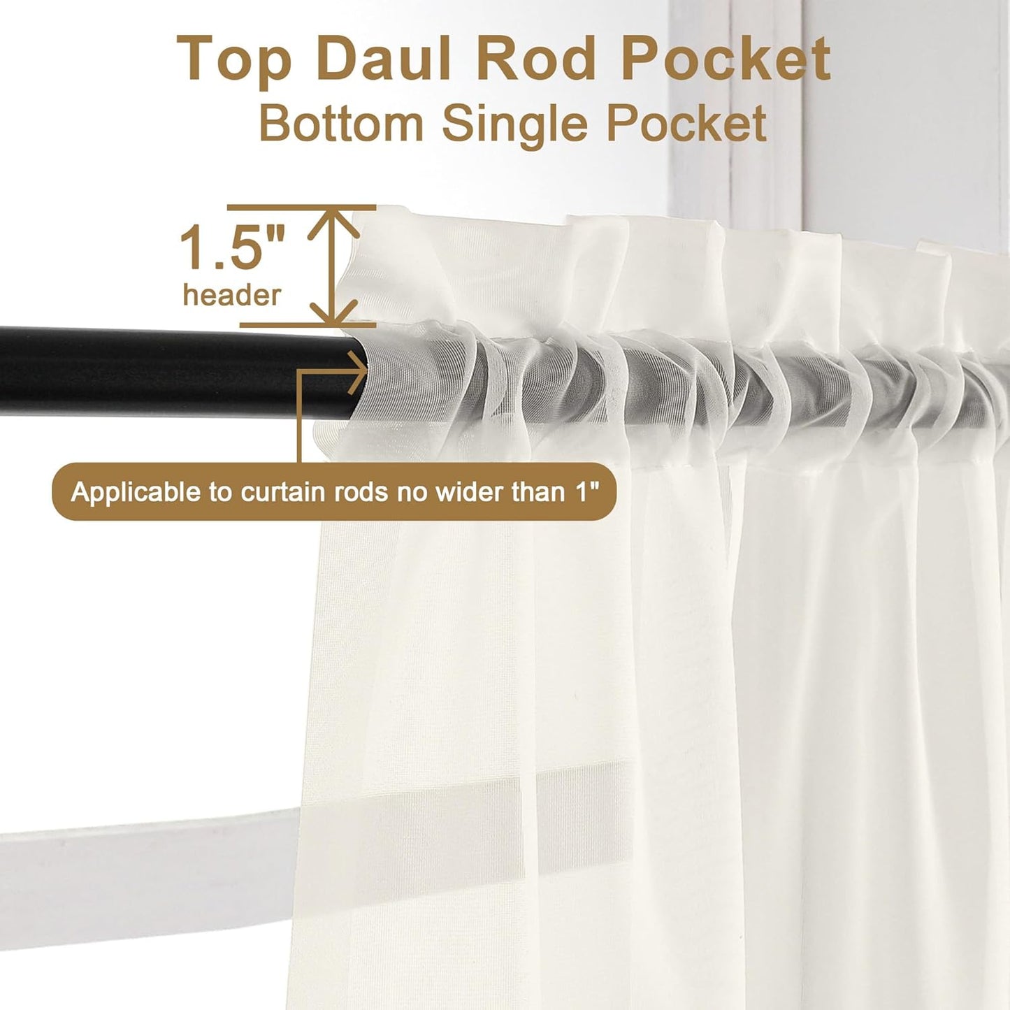 Chyhomenyc Ivory Sheer Curtains 30 inch Length 2 Panels, Light Filtering Voile Rod Pocket Short Window Curtians for Bathroom Living Room Farmhouse Small Windows, 42Wx30L inches