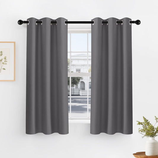 PONY DANCE Black Out Curtains for Bedroom 54 inch Length 2 Panels Set, Thermal Insulated Room Darkening Window Drapes for Living Room, Grommet Top (W34 x L54 Inch, Grey)