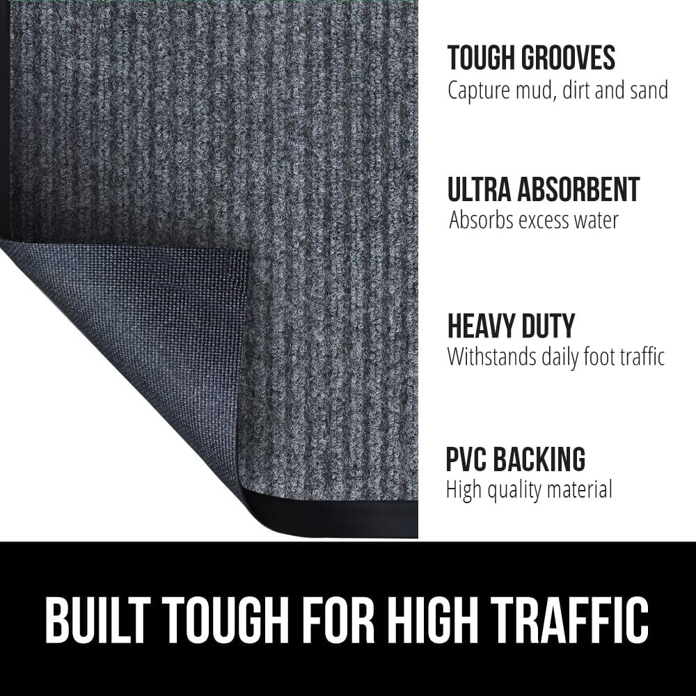 GORILLA GRIP Traffic Guard Door Mat, 59x24, Heavy Duty Welcome Mats, Commercial Office Space Doormat, Waterproof, Fade Resistant, Strong Rubber Backing, Low Profile, Shoe and Boot Scraper, Gray