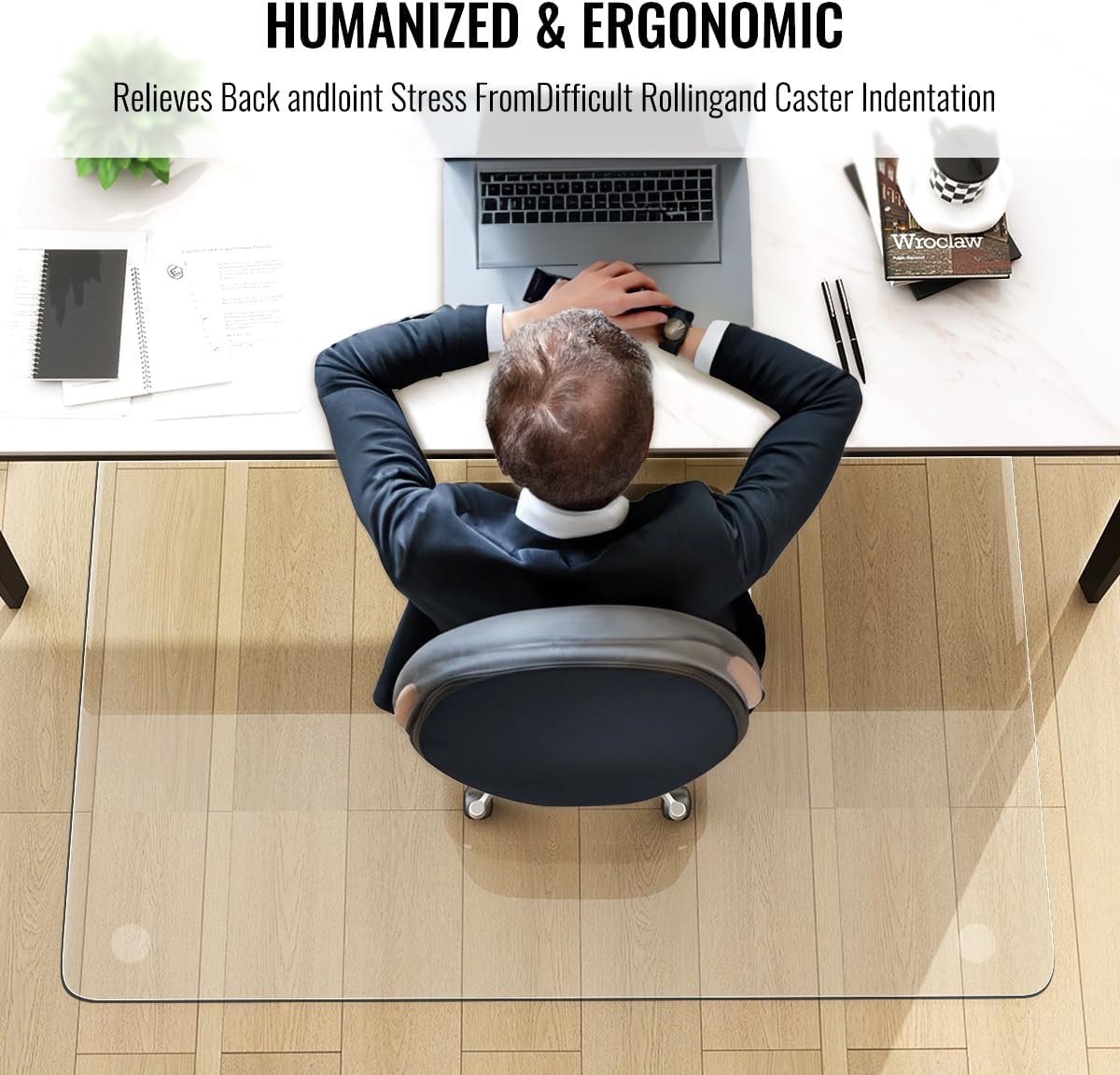 36" x 46" Chair Mat for Carpet - Office Chair Mat - Tempered Glass Floor Mat for Home/Office/Carpet Clear Computer Floor Mat - with 4 Anti-Slip Pads
