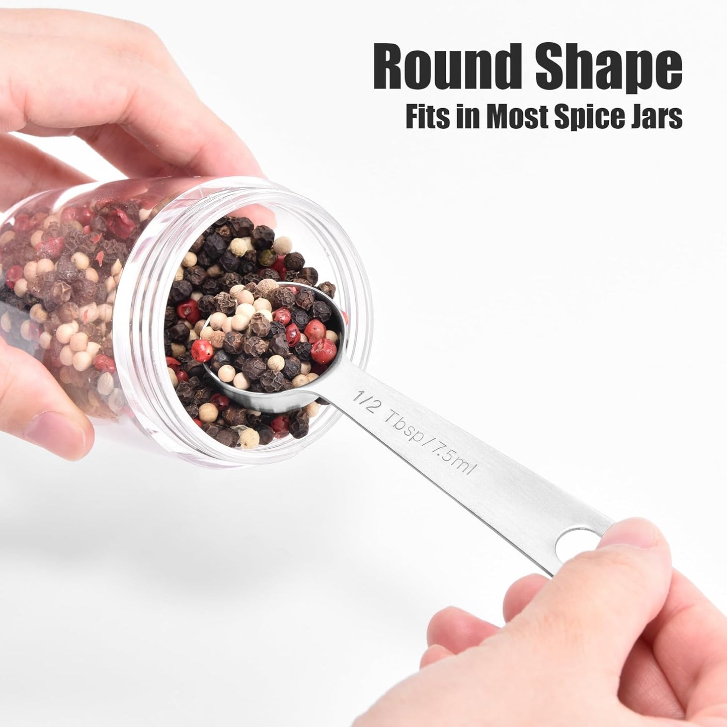 Doosu Measuring Spoons Set of 5-18/8 Stainless Steel Heavy Duty Teaspoons Tablespoons with Engraved Metric & US Measurements, Metal Measure Spoon for Dry and Liquid Ingredients, Dishwasher Safe