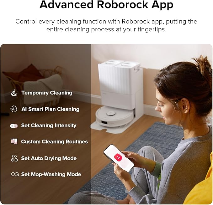 roborock Qrevo Plus Robot Vacuum and Mop with FlexiArm Design Edge Mopping, Self-Emptying, 10 mm Liftable Mops, Auto Mop Washing & Drying, Reactive Tech Obstacle Avoidance, 7,000 Pa Suction, White