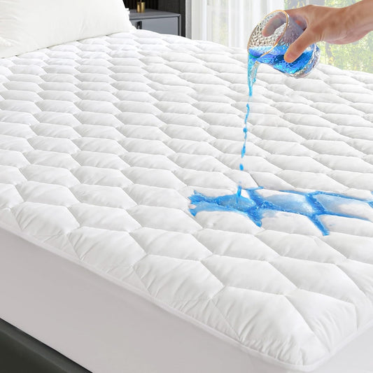 GRT King Mattress Protector Waterproof, 100% Waterproof Quilted Fitted Mattress Pad, Noiseless Hollow Cotton Mattress Cover, fits up to 21" Deep, Dust Proof White
