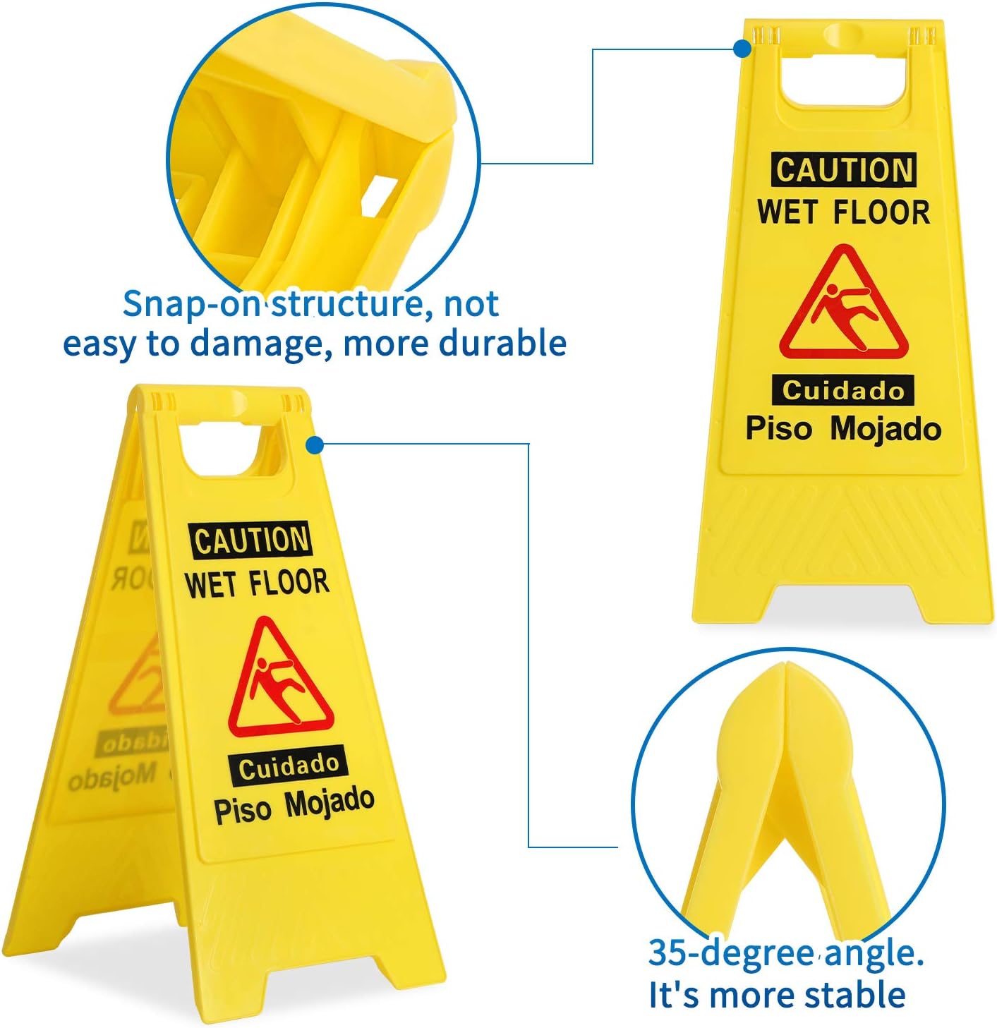 CERLMLAND Caution Wet Floor Sign, Foldable Sturdy Bilingual Double-Sided Safety Warning Signs for Commercial Use, Pool (2-Pack Yellow)
