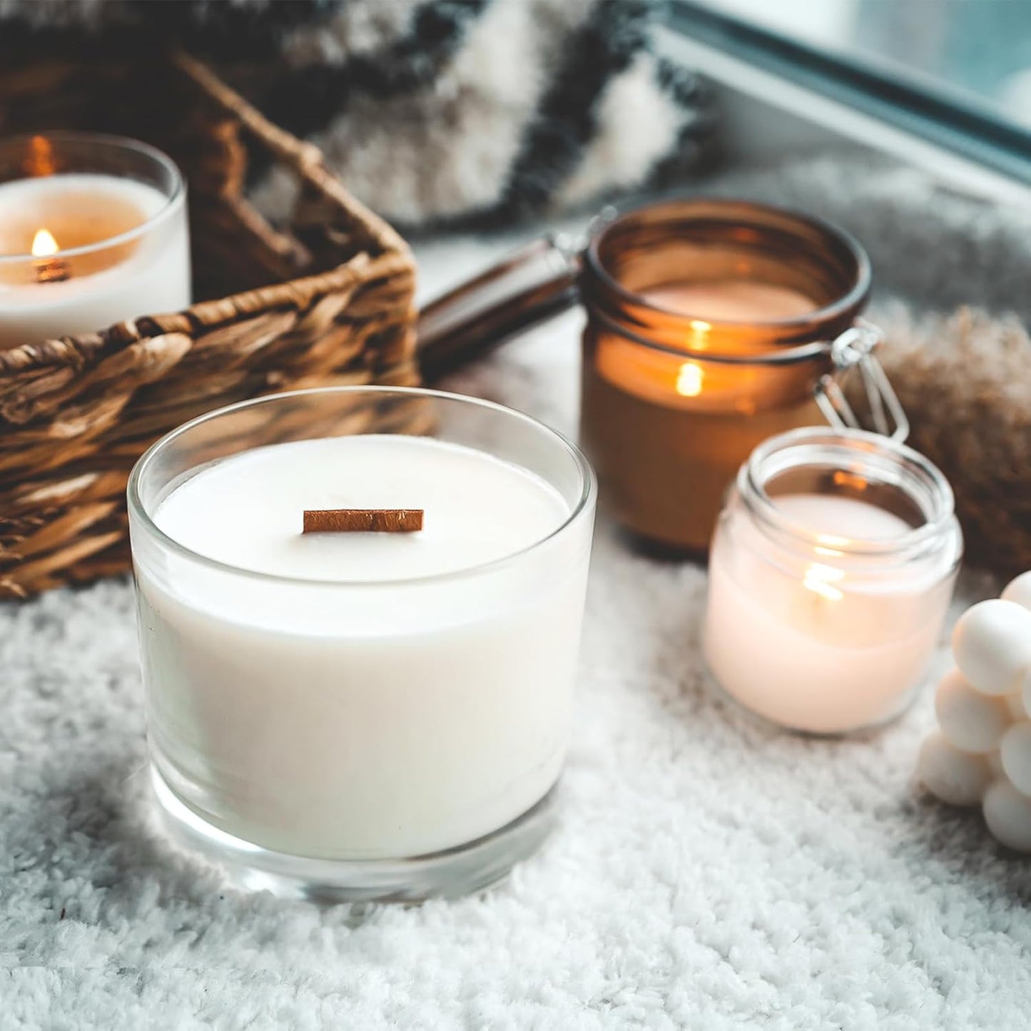 12 OZ Thick Candle Jars for Making Candles 12 Pcs, Empty Jars with Wood Lids for Spice Jars, Sample Container, Clear