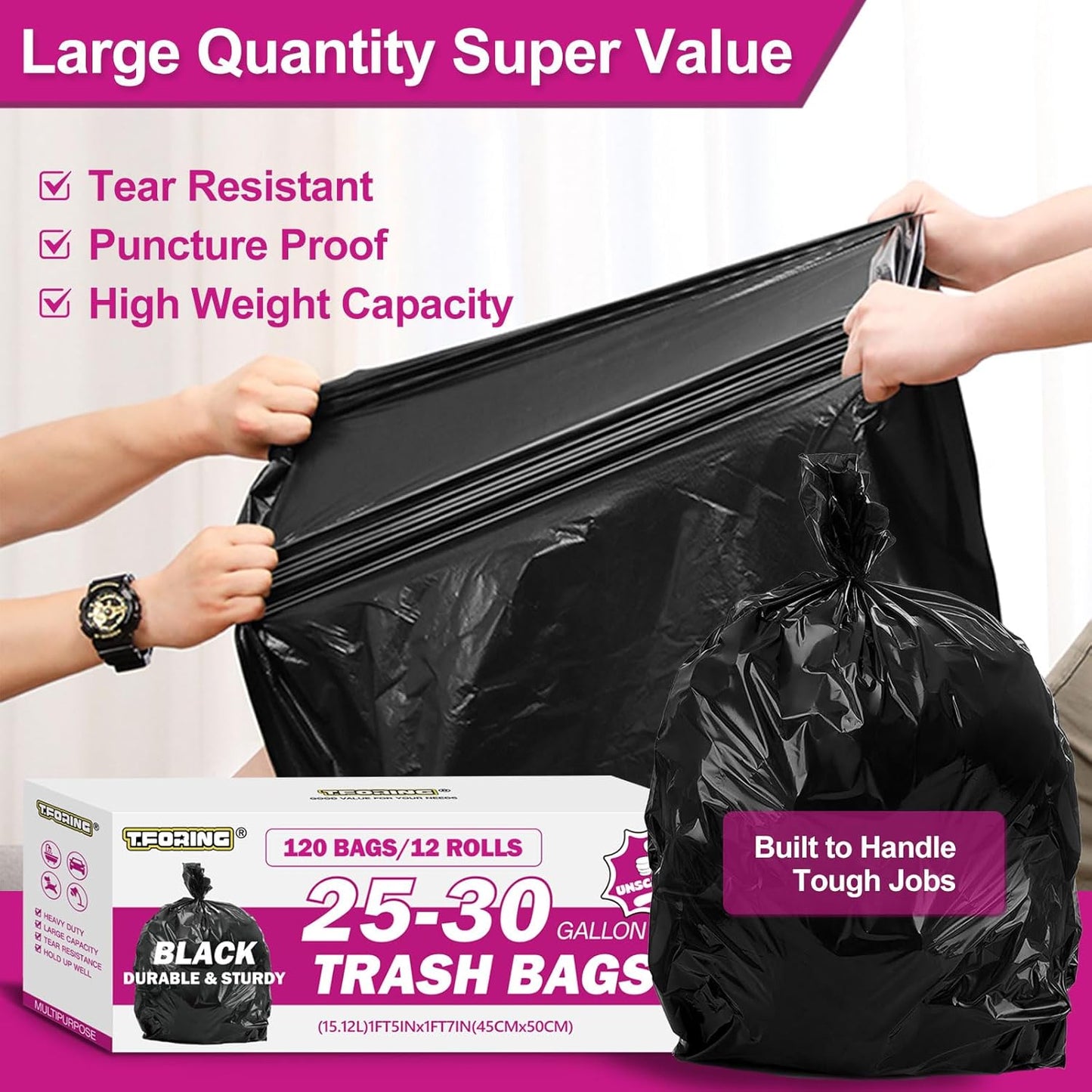 25-30 Gallon Trash Bags Black 120 Count - 32" x 36" Large Kitchen Garbage Bags, 20+ Gallon Trash Can Liners Unscented, Multipurpose for Home, Office, Daily Household Use