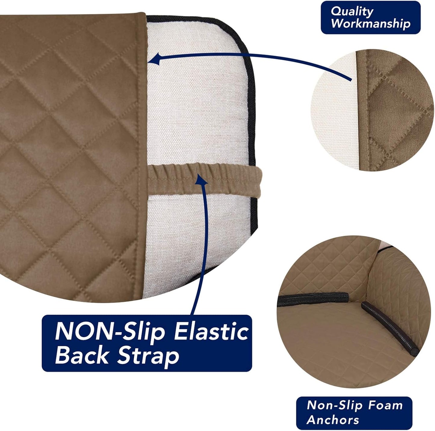 PureFit Reversible Quilted Sofa Cover, Water Resistant Slipcover Furniture Protector, Washable Couch Cover with Non Slip and Elastic Straps for Kids, Dogs, Pets (XX Large, Camel/Ivory)