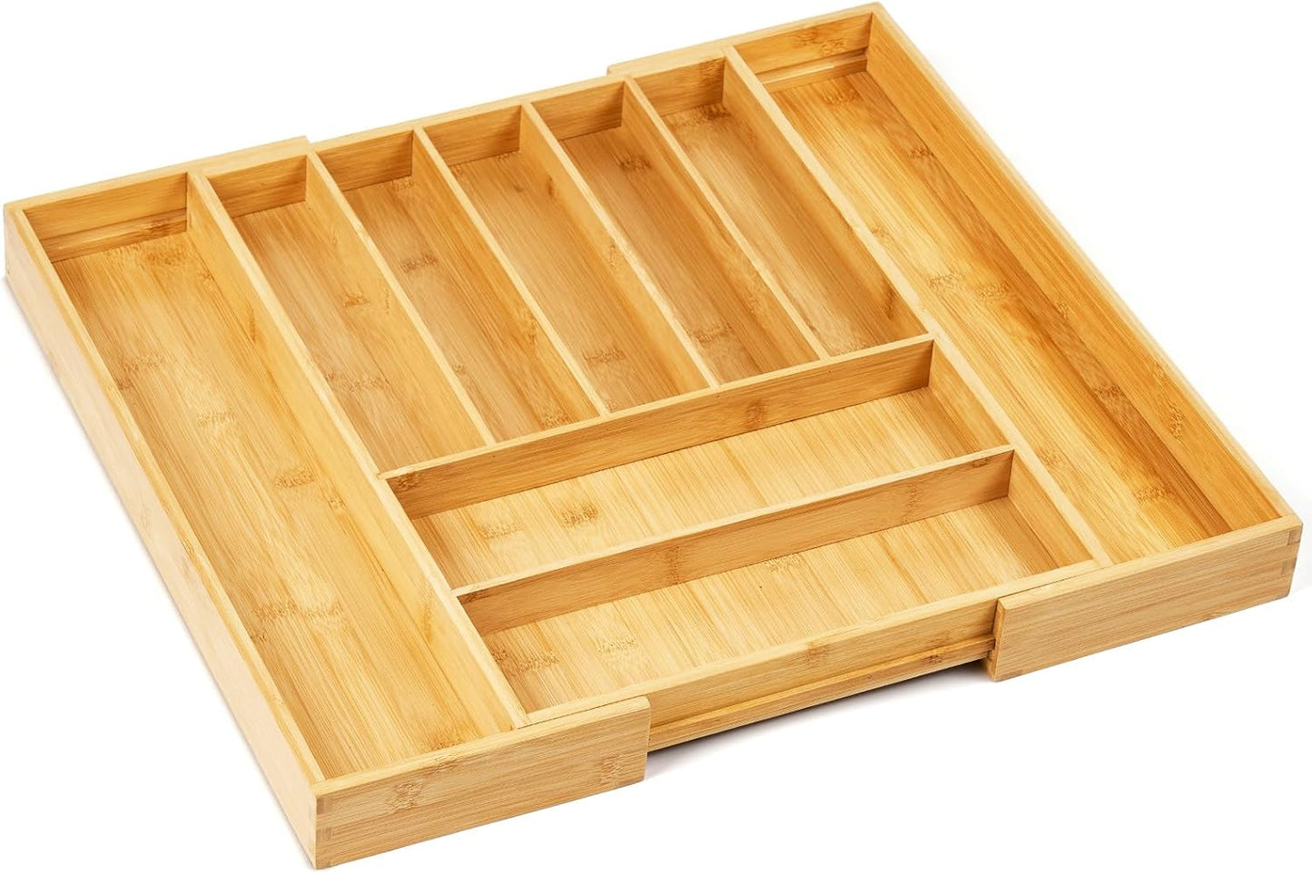Premium Bamboo Expandable Drawer Organizer, 7-9 Slots Adjustable Kitchen Drawer Organizer for Large Cooking Utensils Cutlery, Kitchen Drawer Organization