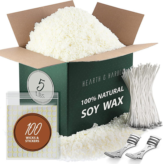Hearth & Harbor Organic Soy Candle Wax for Candle Making, 5 lbs Natural Candles Making Supplies, Beeswax-Free, Paraffin-Free, Pure Soy Wax Flakes Perfect for Candles, Tealights and Melts