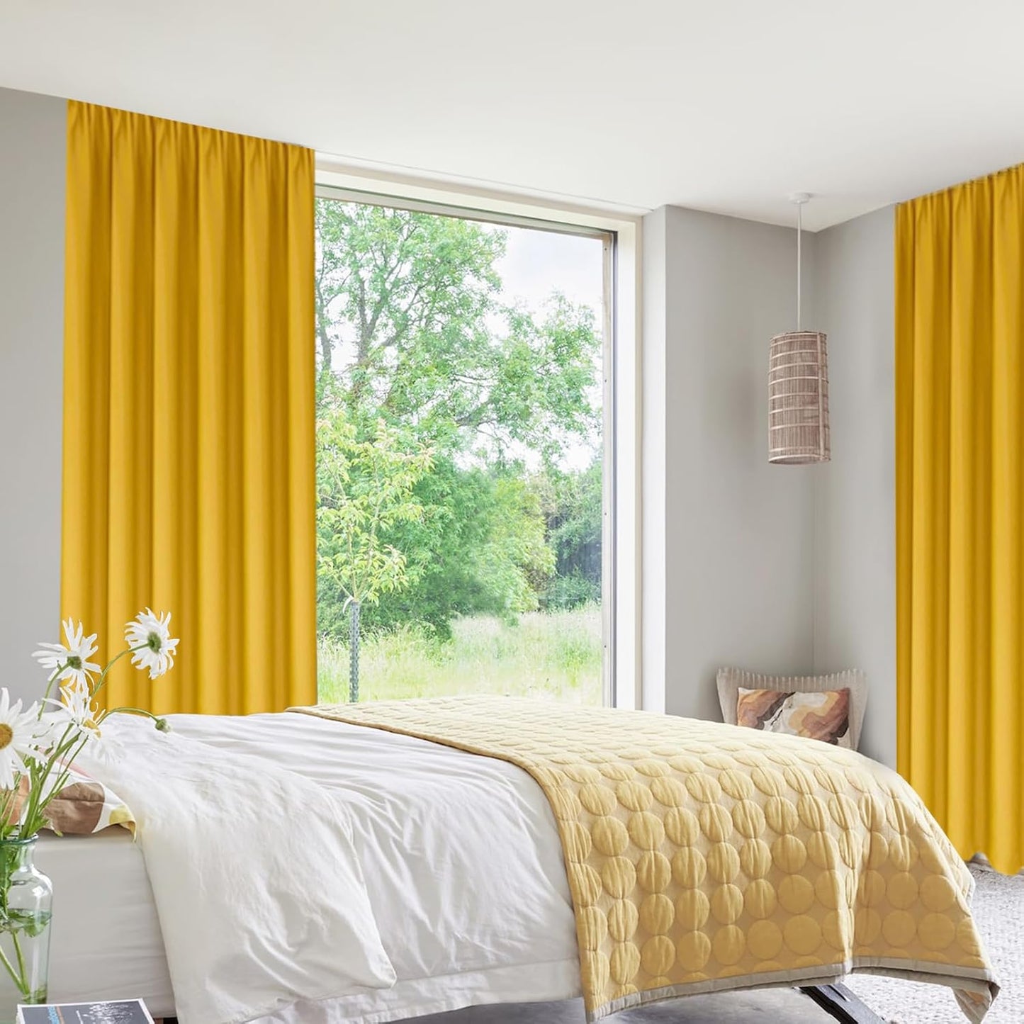 DWCN Blackout Curtains Room Darkening Thermal Insulated Bedroom Curtains Window Curtain Panels, 52 x 84 inches Long, Set of 2 Yellow Rod Pocket Drapes