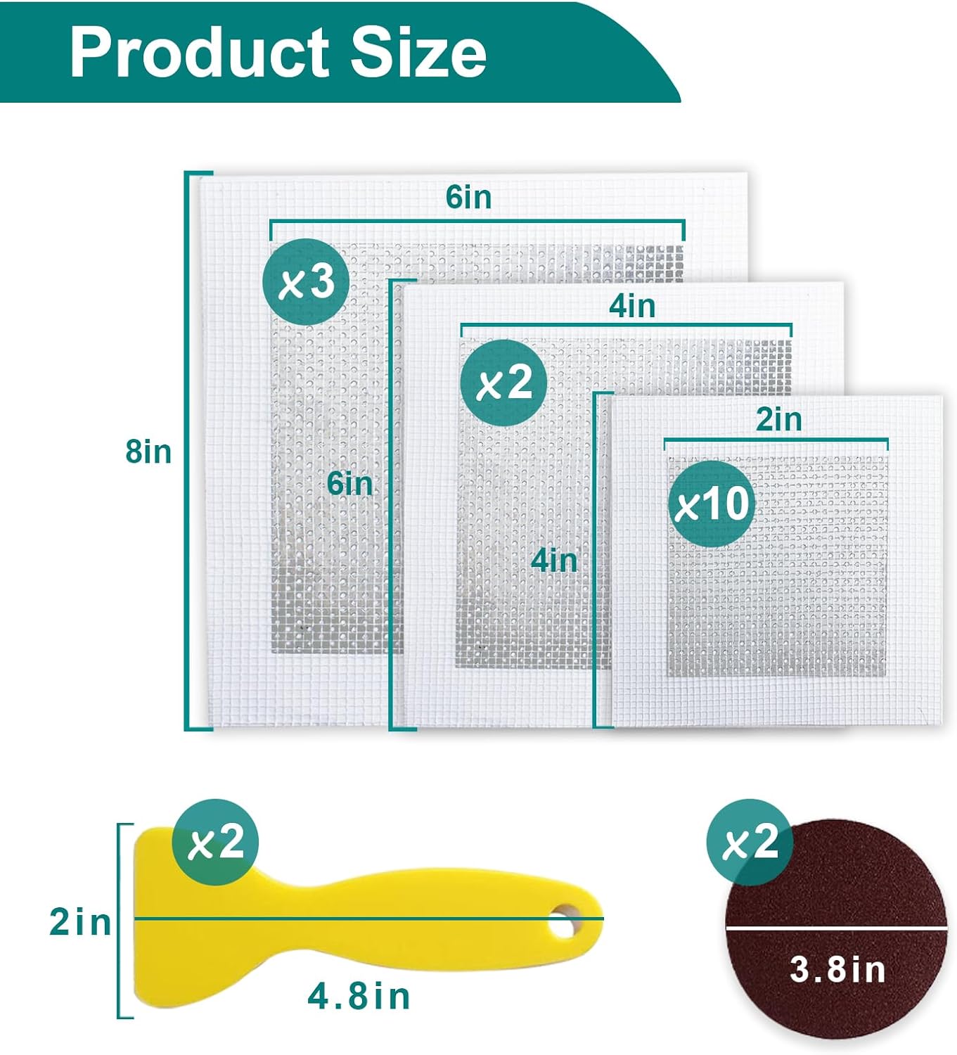 19 Pack Drywall Repair Kit for Large Holes, 2/4/6/8 Inch Dry Wall Patch Kits for Erase a Small Nail Hole, Plaster Wall Patching Self Adhesive Aluminum Mesh with Scraper and Sandpaper