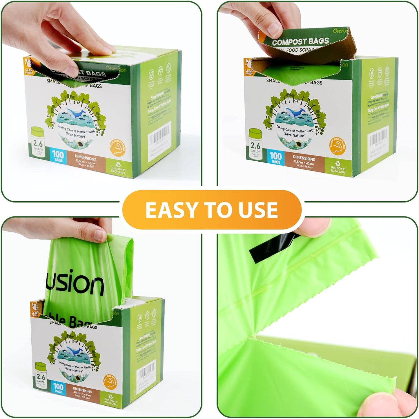 GreFusion Compostable Trash Bags for Kitchen Compost Bin 1.2 Gallon,150 Count,Compost Bags Small for Food Scrap Waste Bags for Countertop Bin Certified by BPI,ASTM D6400 and OK Compost