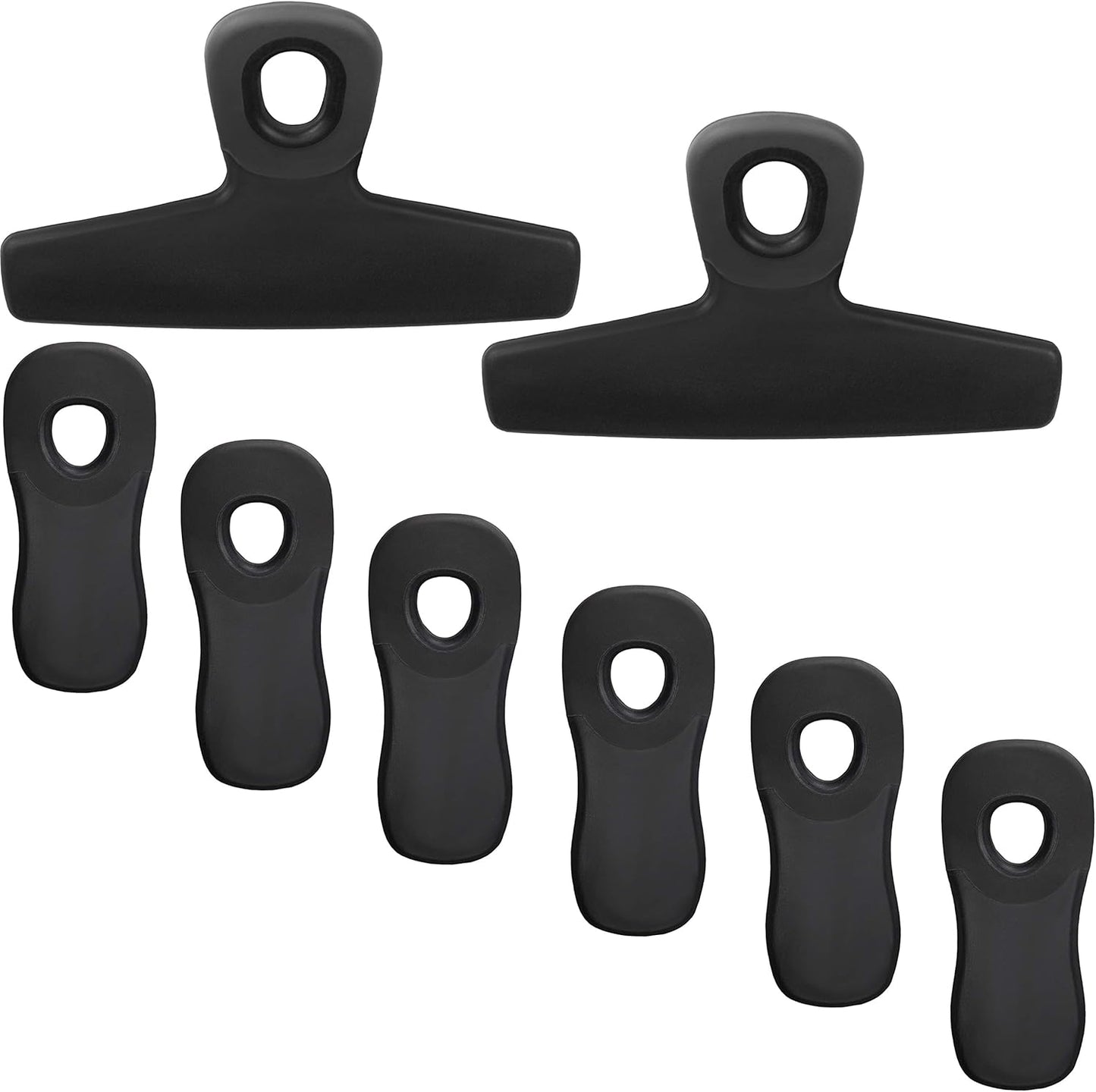 COOK WITH COLOR Bag Clips, Heavy Duty Chip Clip and Refrigerator Magnet Clips for Food Storage with Air Tight Seal Grip for Snack Bags and Food Bags (Black, Pack of 8)