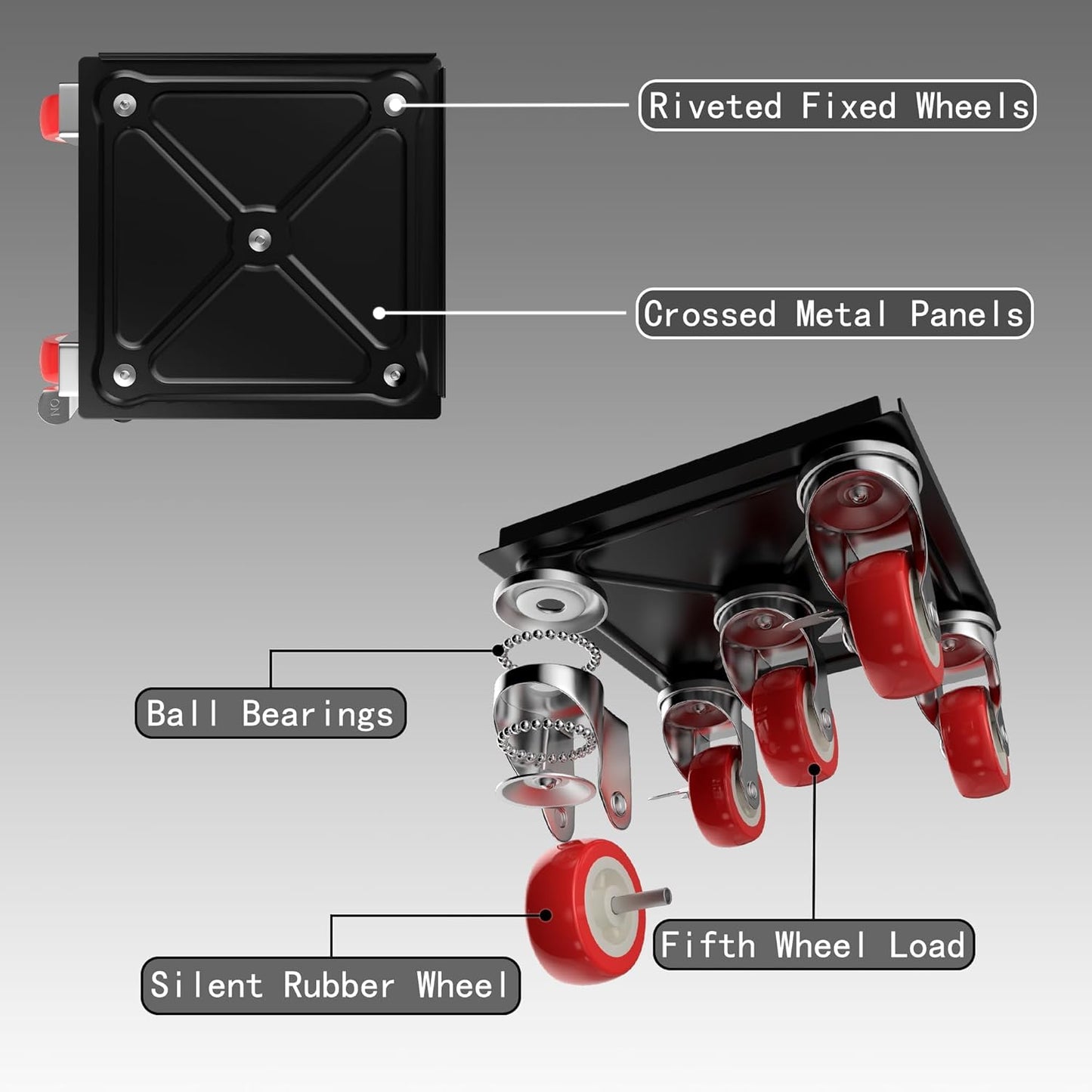 Furniture Dolly,Furniture Movers with 5 Wheels,Carbon Steel Panel Heavy Duty Dolly,Furniture Lifter with 5 360° Rotatable Rubber Universal Wheels,Maximum Load 1800LBS (Black, 4.1x4.1 in)