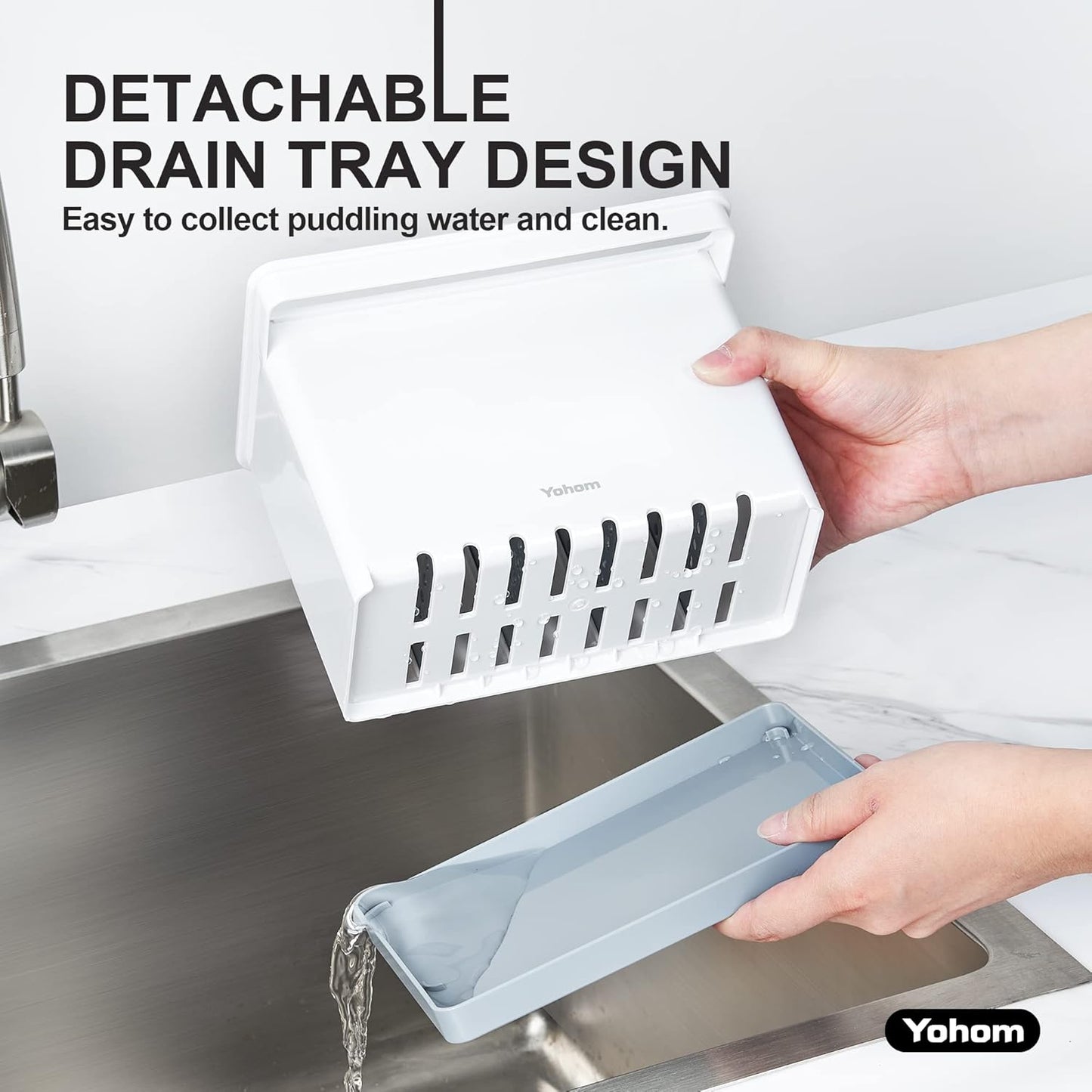 YOHOM Sink Brush Holder for Kitchen Sink Sponge Caddy Countertop Organizer Plastic Dish Scrubber Holder with Dividers