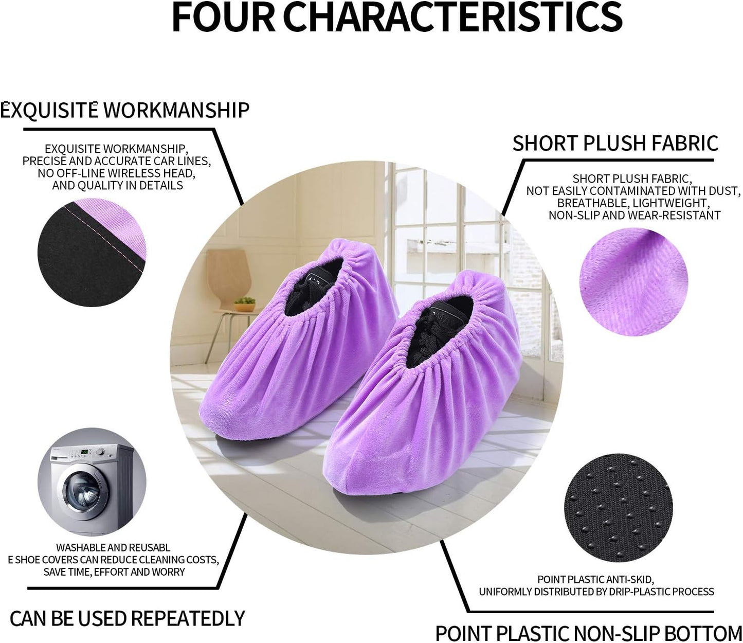 5 Pairs Reusable Non Slip Shoe Covers, Premium Soft Washable Thickened Boot Shoe Covers for Household, Office, Laboratory