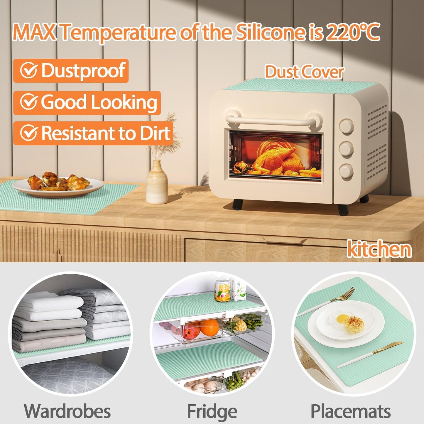 GOYLSER Silicone Refrigerator Shelf Mat, 4 Pack Waterproof Fridge Mat Liners Easy Clean Fridge Pad, Green Refrigerator Liner for Shelves 17.7x11.8 inch Drawer Table Mat