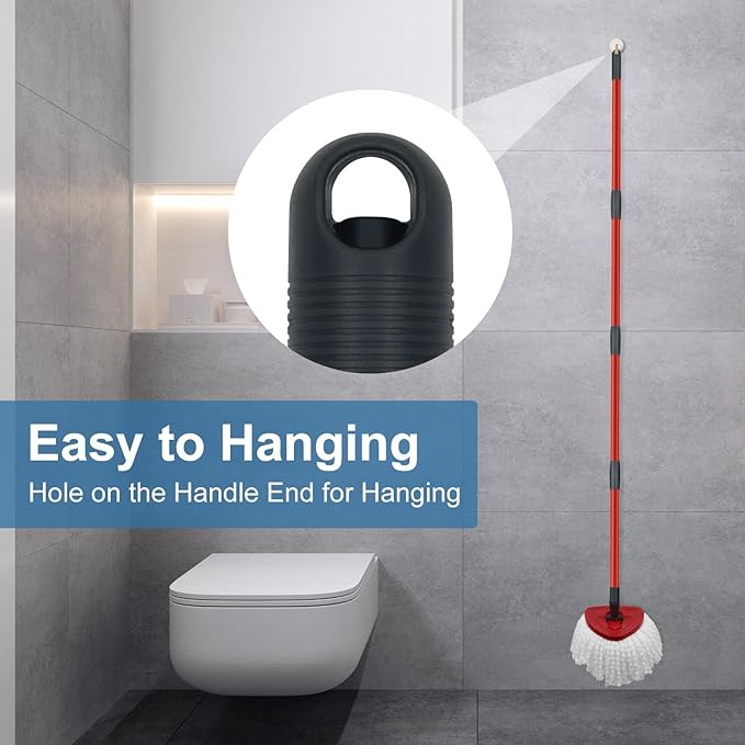 Mop Replace Heads Mop Handle and Mop Base Replacement for O Cedar EasyWring 1-Tank Spin Mop System, 2 Microfiber Mop Head Refills, 4-Section Iron Mop Handle 30-58in and 1 Mop Head Cover Set(No Bucket)