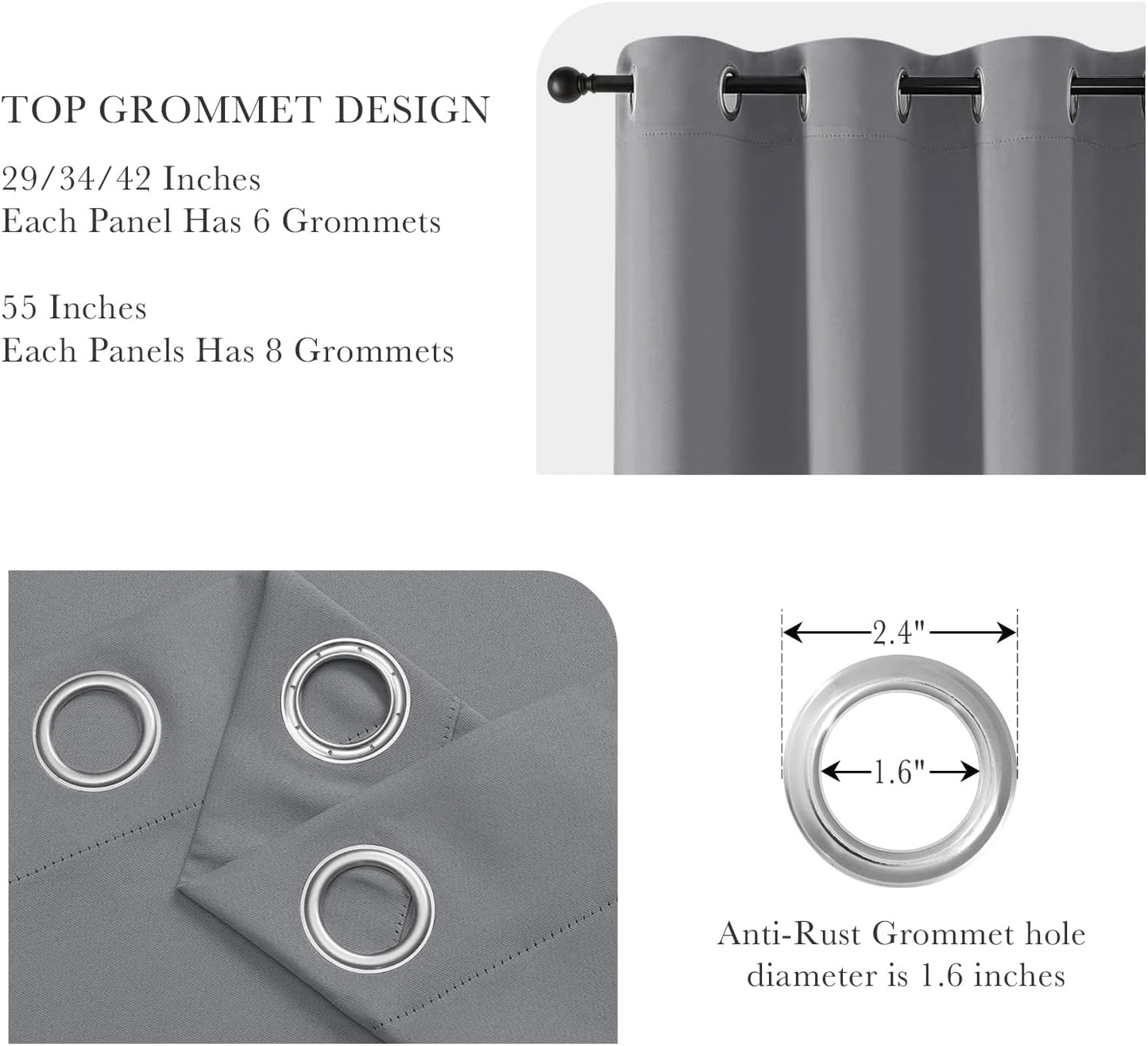 PONY DANCE Sliver Grey Curtains for Living Room - Grommet Thermal Insulated Room Darking Curtain for Bedroom, Set of 2 Panels, 42 x 72 inch