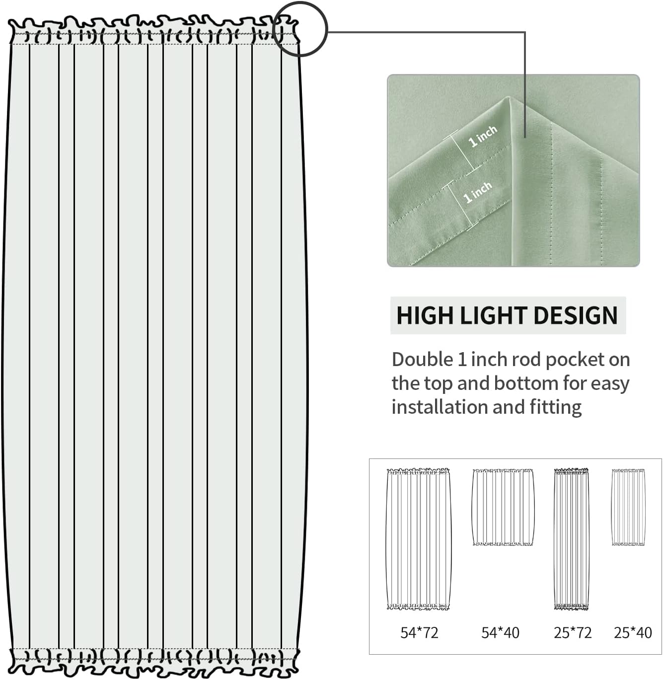DWCN French Door Curtains – Rod Pocket Thermal Blackout Curtain for Doors with Glass Window, Kitchen and Patio Doors for Privacy, 25 X 72 Inches Long, 1 Curtain Panel with Tieback, Bean Green