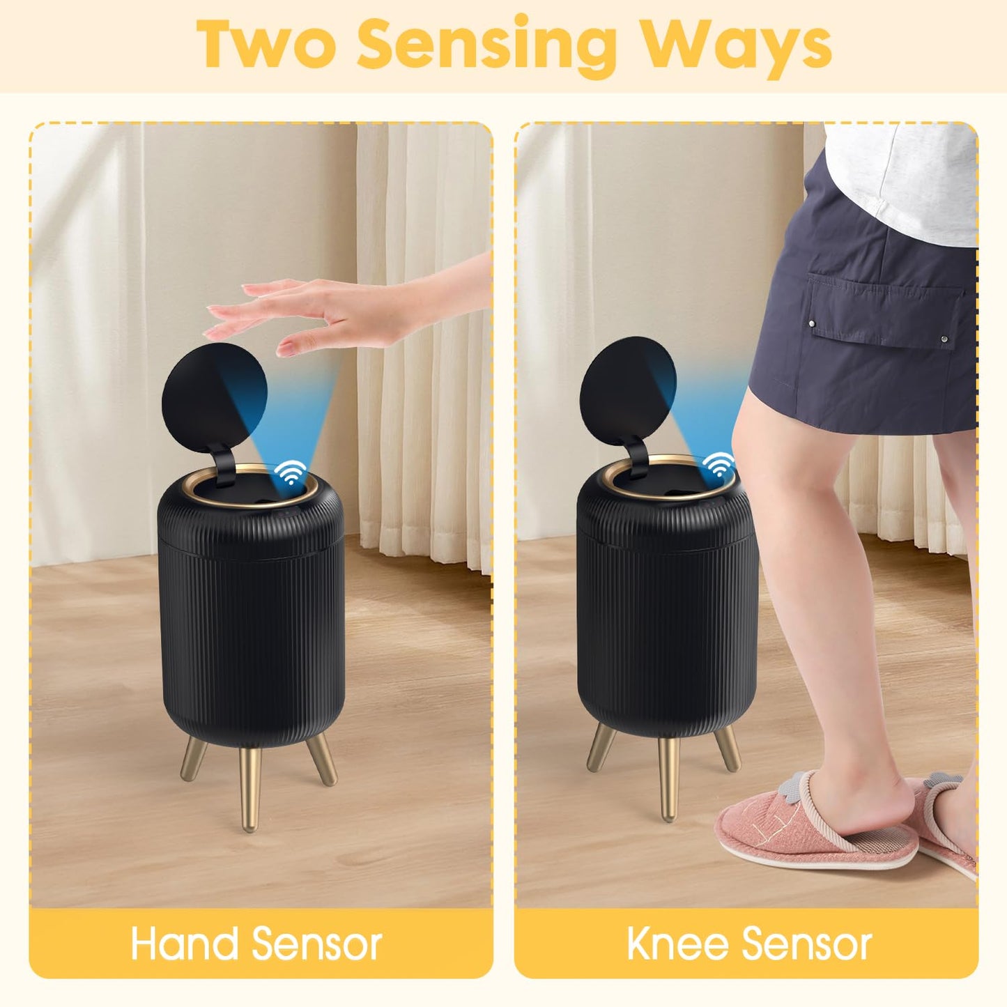 Bathroom Trash Can Automatic Touchless，3 Gallon Smart Motion Sensor Trash Bin with Lid，Plastic Black Garbage Can Wastebaskets with Removable Legs for Kitchen, Office, Toilet, Bedroom