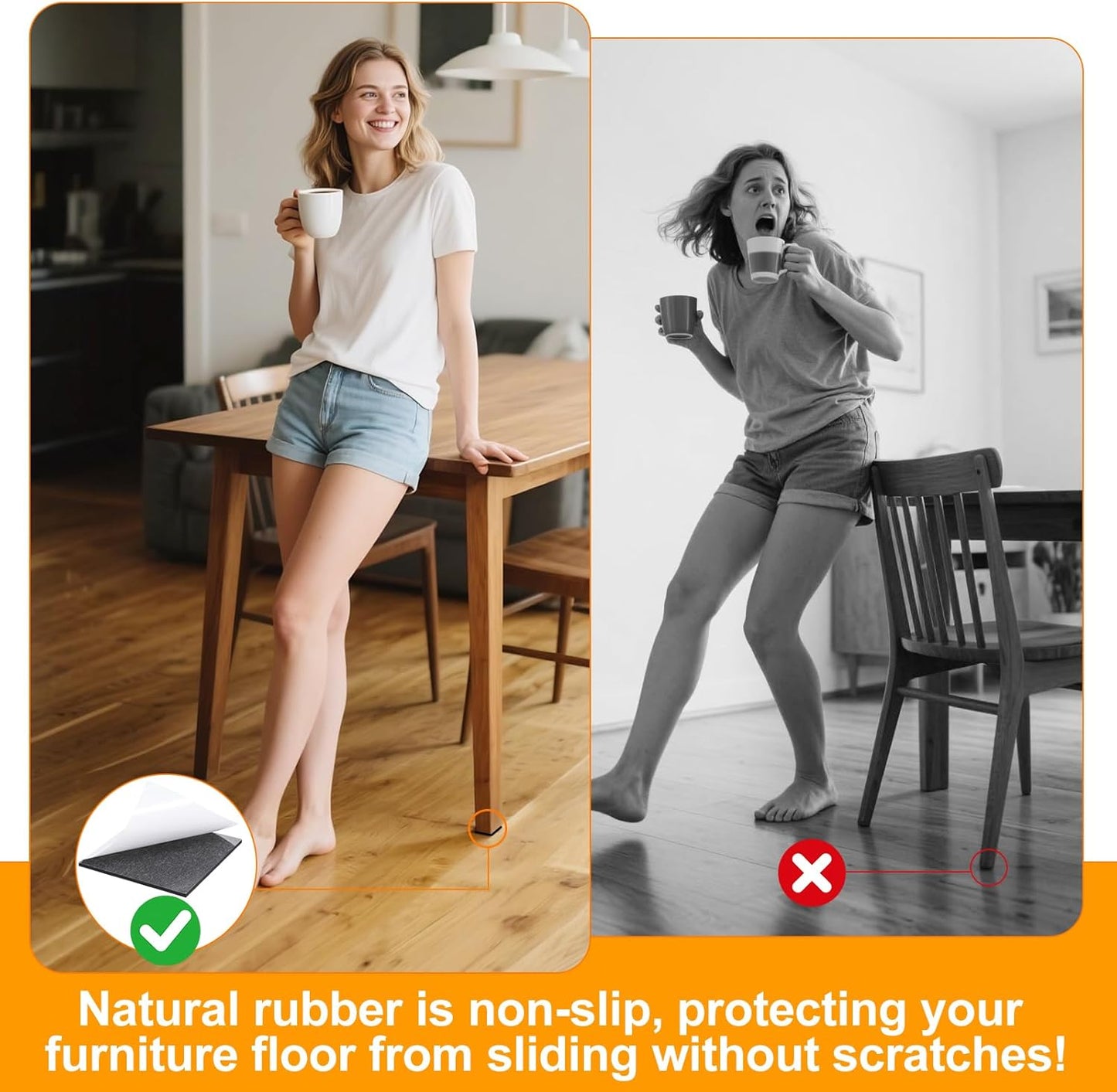 CHUNZEXI Non Slip Furniture Pads - 12 Premium Furniture Grippers Self Adhesive Rubber Furniture Feet, Anti Slide Furniture Hardwood Floor Protector for Keep Couch Stoppers (3 inch Square)